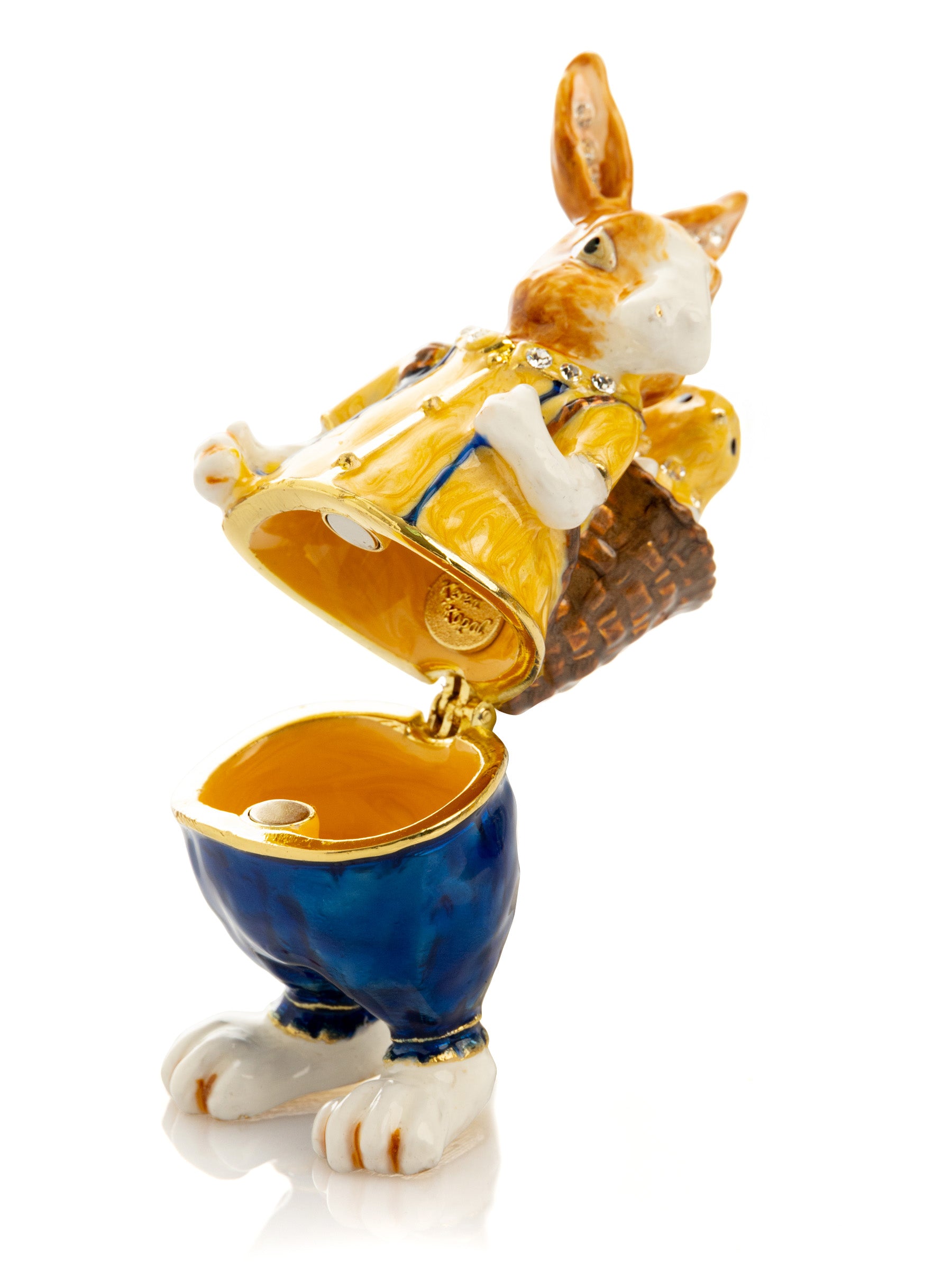 Keren Kopal Easter bunny carrying a baby chick on a basket