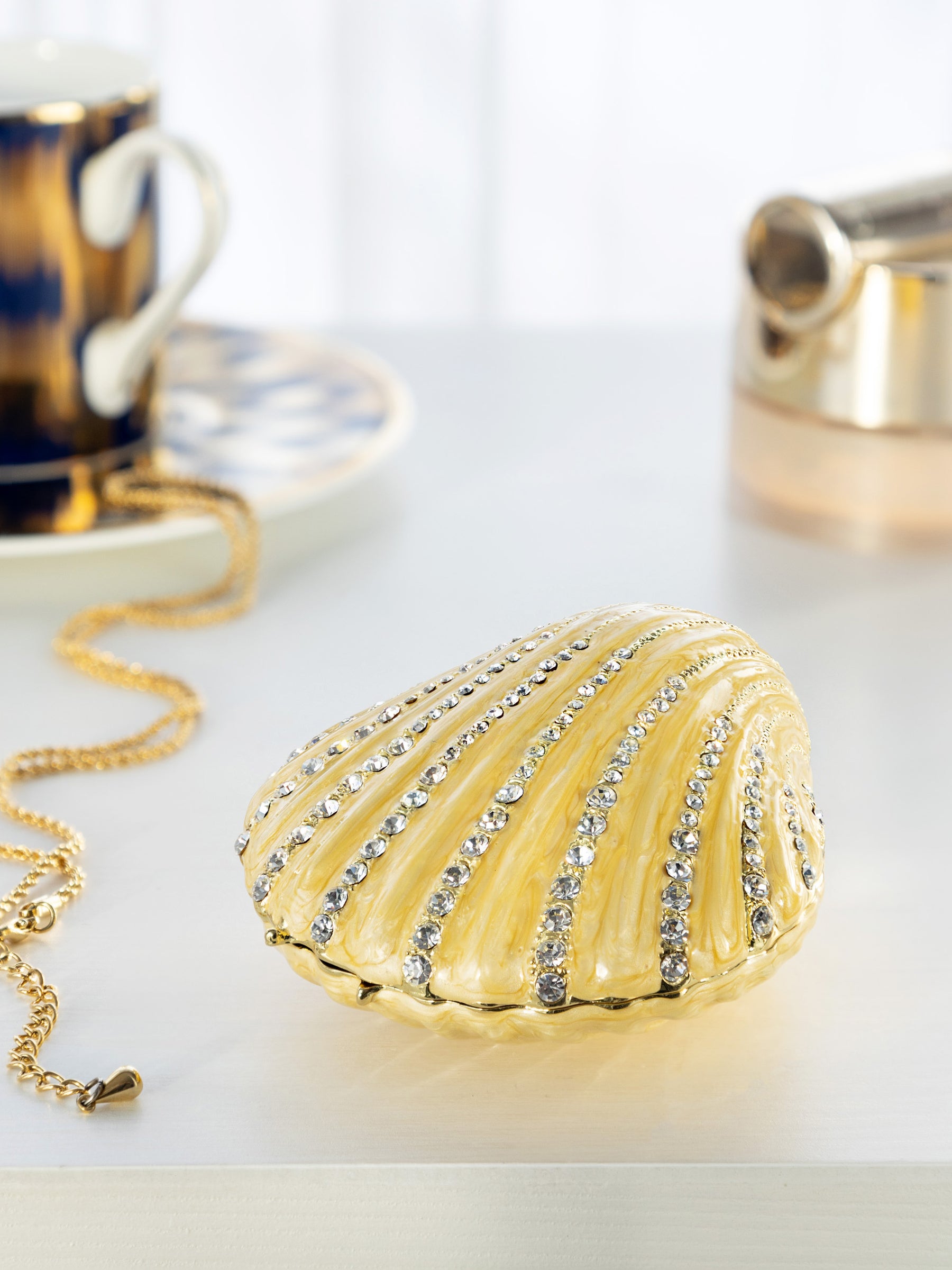 Keren Kopal Golden Sea Shell with Crystals Trinket Box