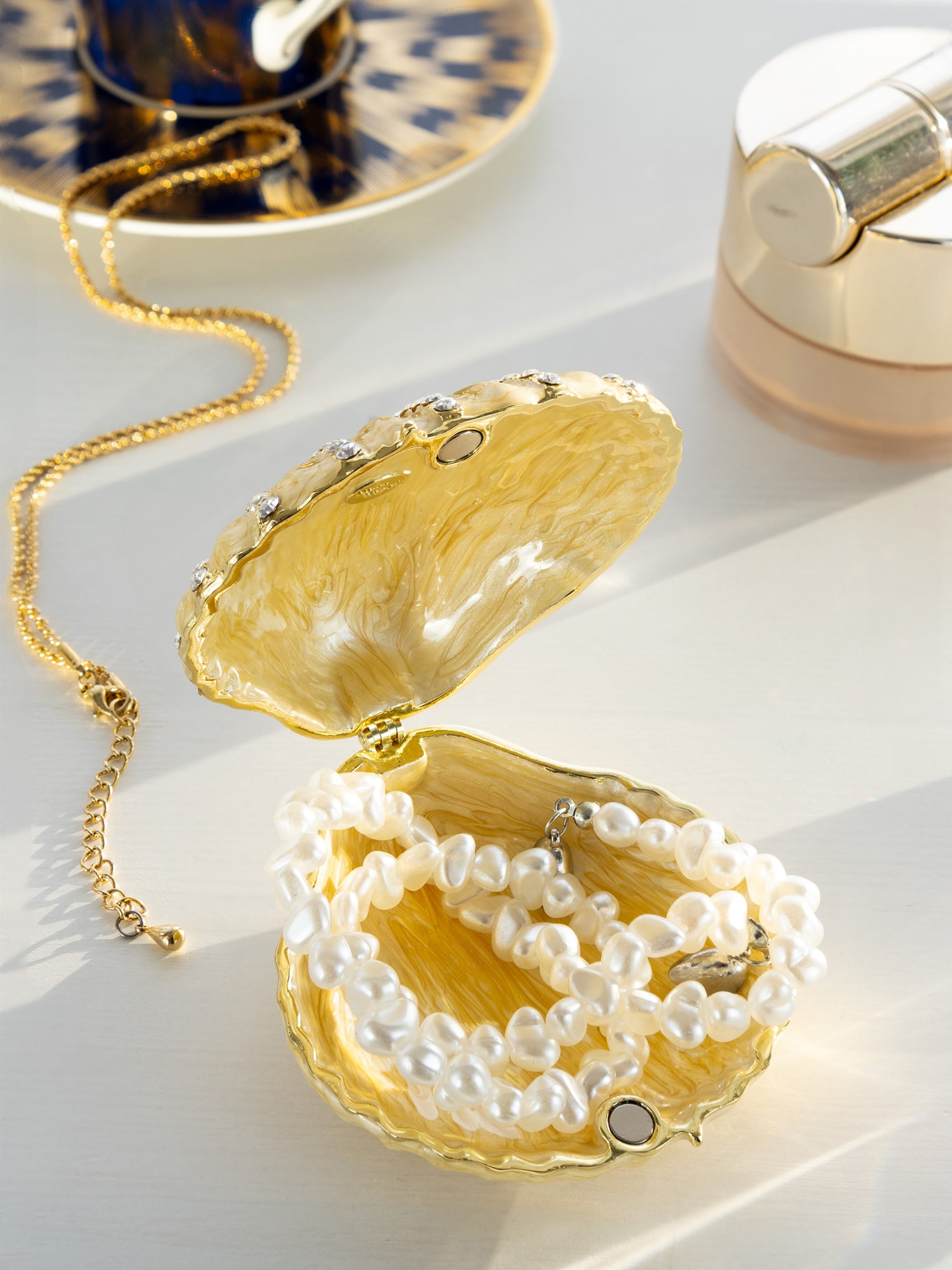 Keren Kopal Golden Sea Shell with Crystals Trinket Box