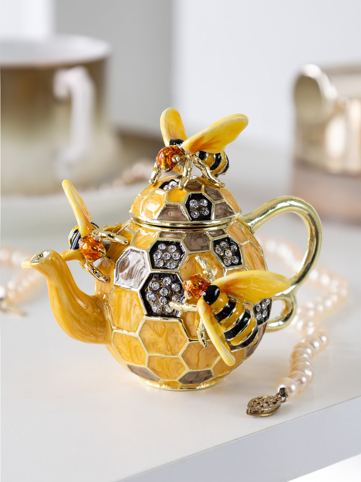 Bee & Honeycomb Teapot Trinket Box by Keren Kopal