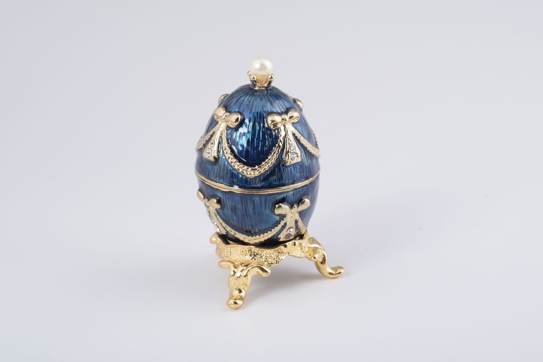 Keren Kopal Blue & Gold Faberge Egg with a Perl on Top