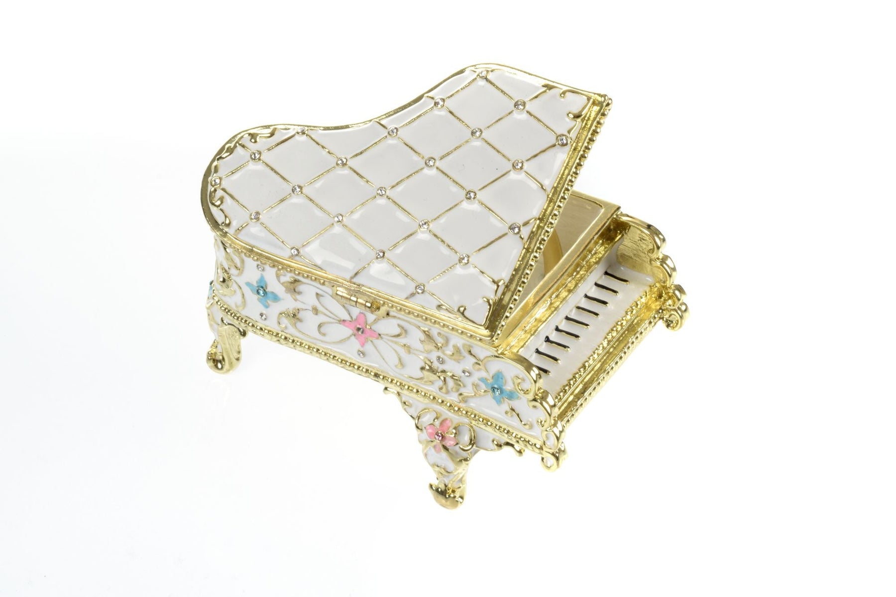 Keren Kopal White Grand Piano Trinket Box decorated with flowers
