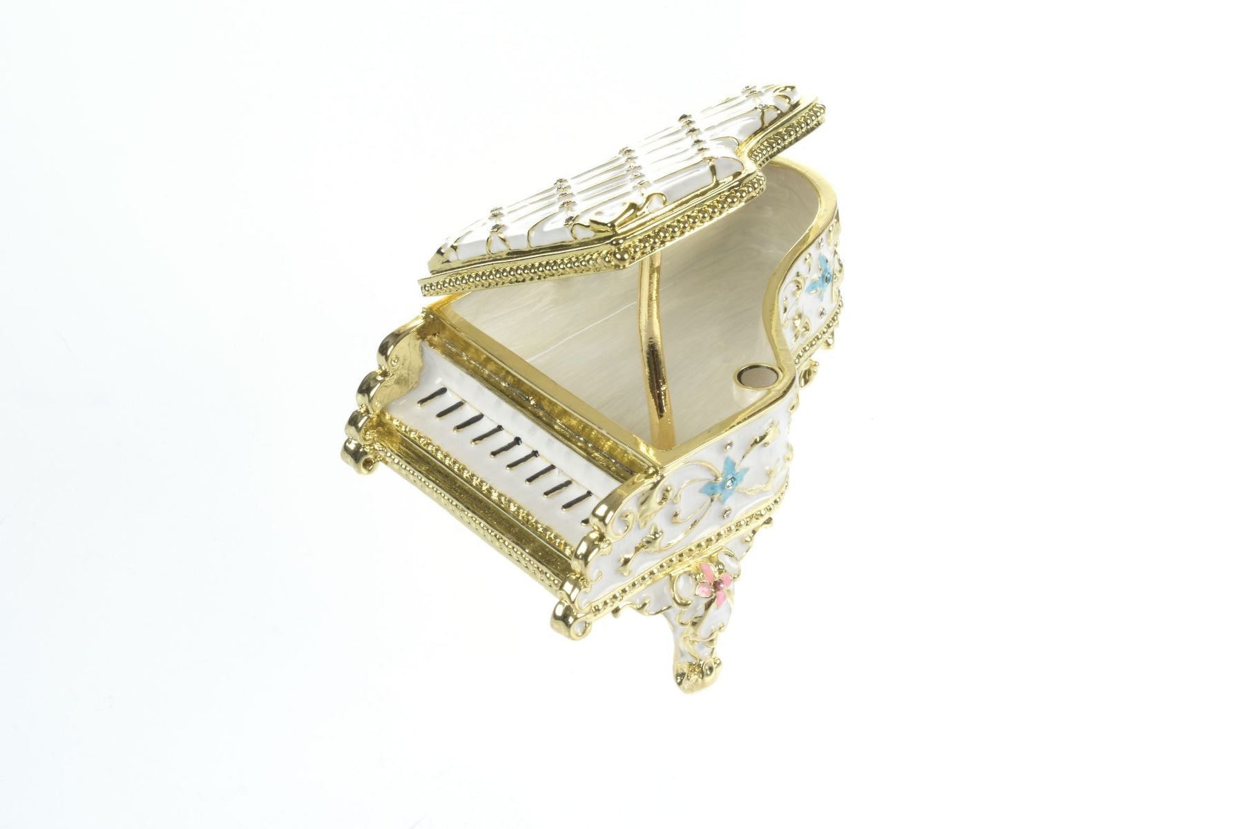 Keren Kopal White Grand Piano Trinket Box decorated with flowers