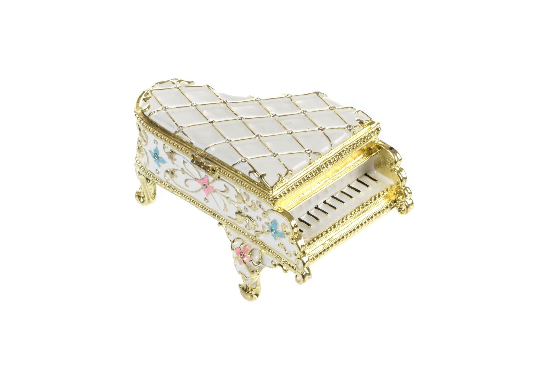 Keren Kopal White Grand Piano Trinket Box decorated with flowers