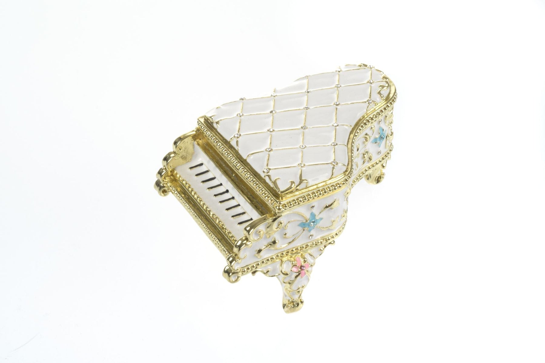 Keren Kopal White Grand Piano Trinket Box decorated with flowers