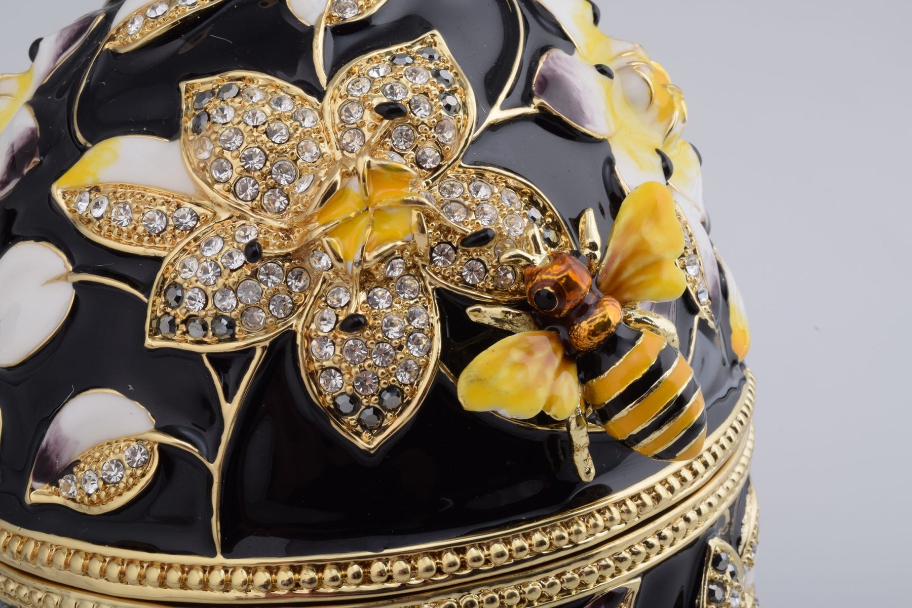 Keren Kopal Black Faberge Egg Decorated with Bees and Flowers