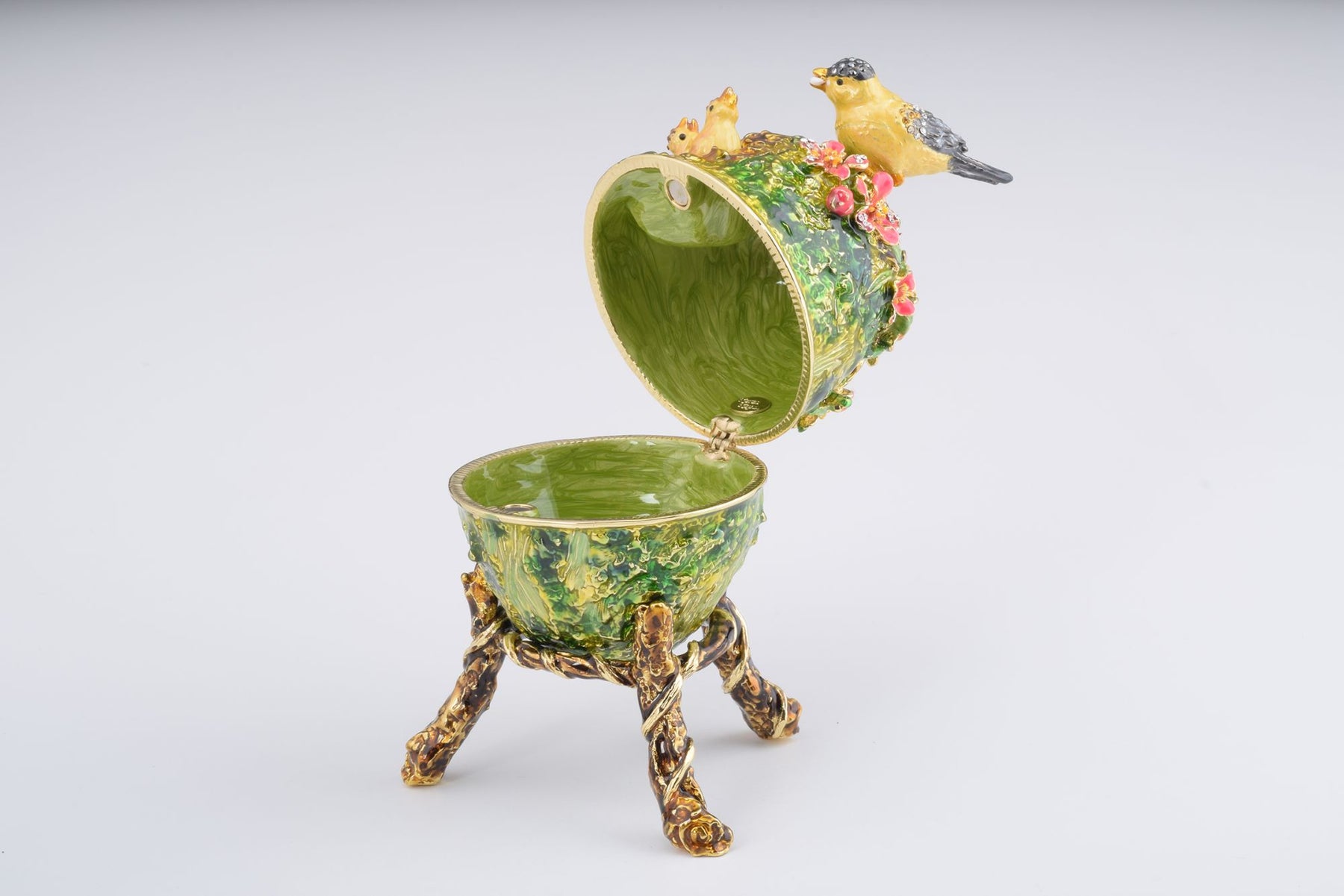 Keren Kopal Bird Nest Faberge Style Egg with a Perl on Top