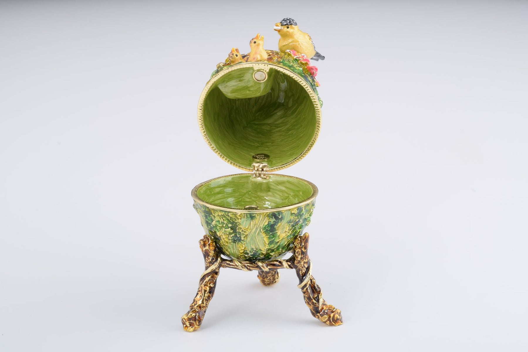 Keren Kopal Bird Nest Faberge Style Egg with a Perl on Top