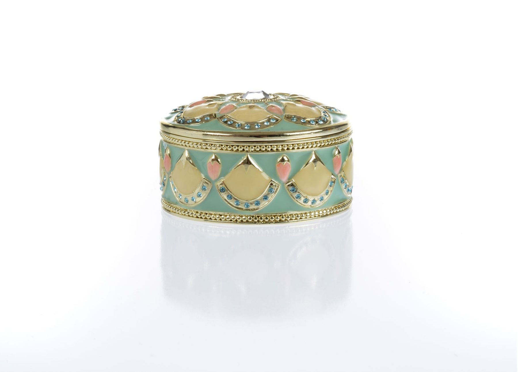 Keren Kopal Round Green turquoise Beautiful Decorated Trinket Box