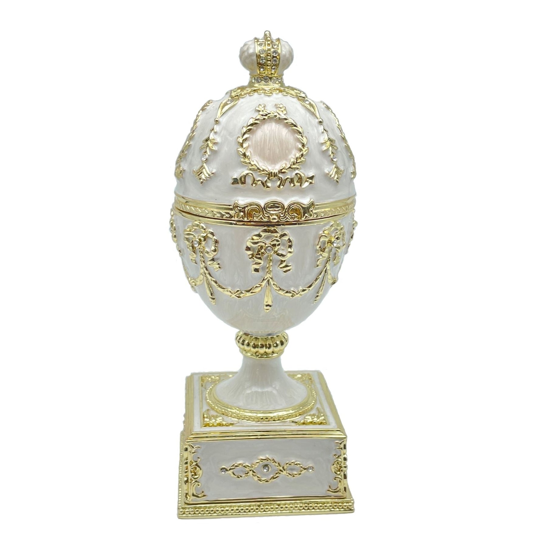 Keren Kopal White Faberge Egg with Swan Inside