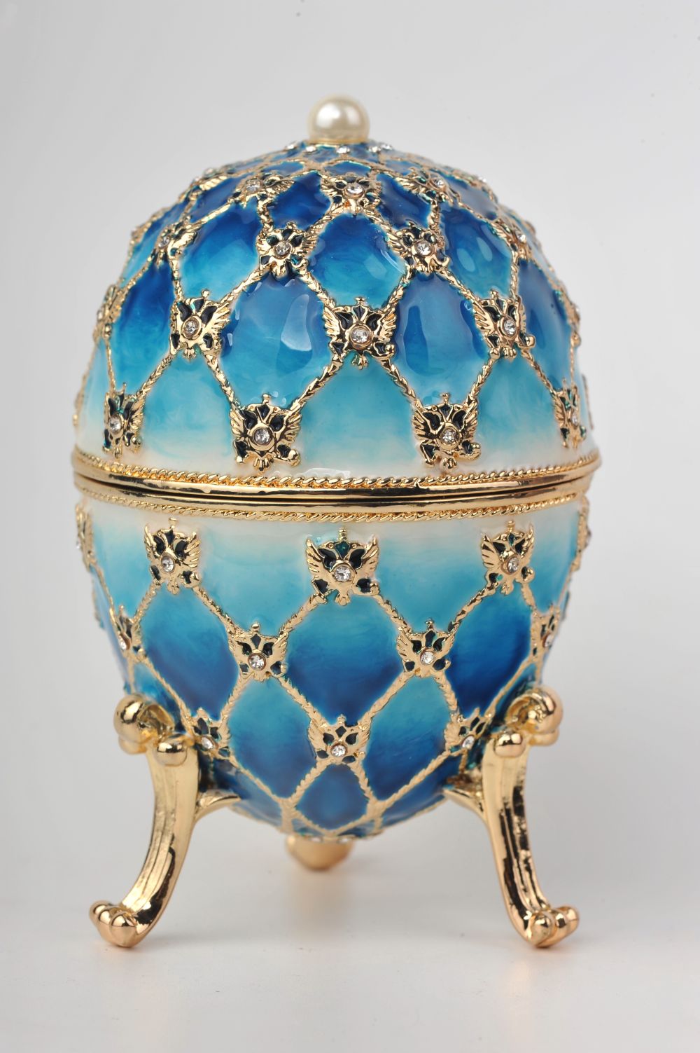 Keren Kopal Blue Faberge Egg with Gold Clock