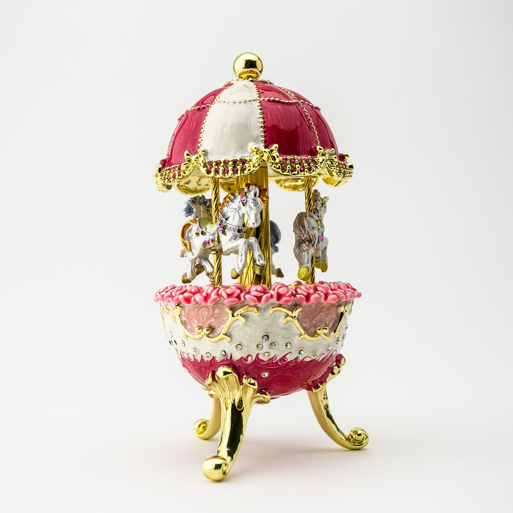 Keren Kopal Red Wind up Horse Carousel Faberge Egg