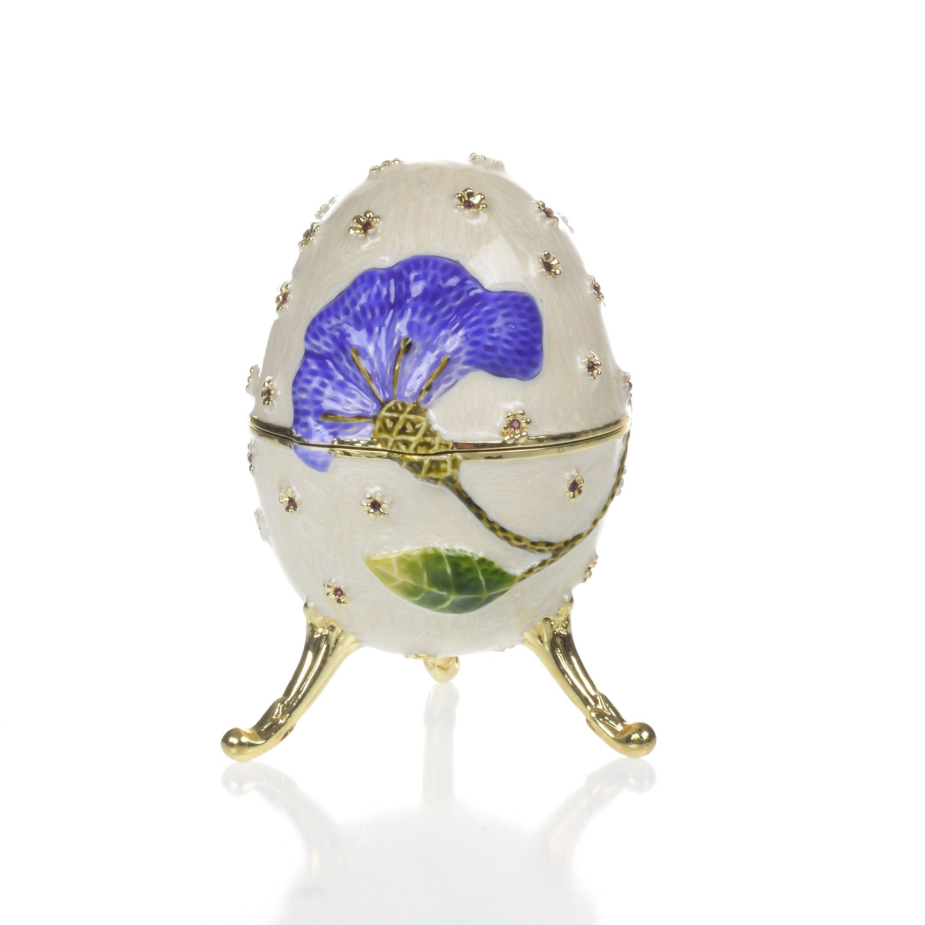 Keren Kopal White with Blue flower Music box Fur Elise by Beethoven Faberge Egg