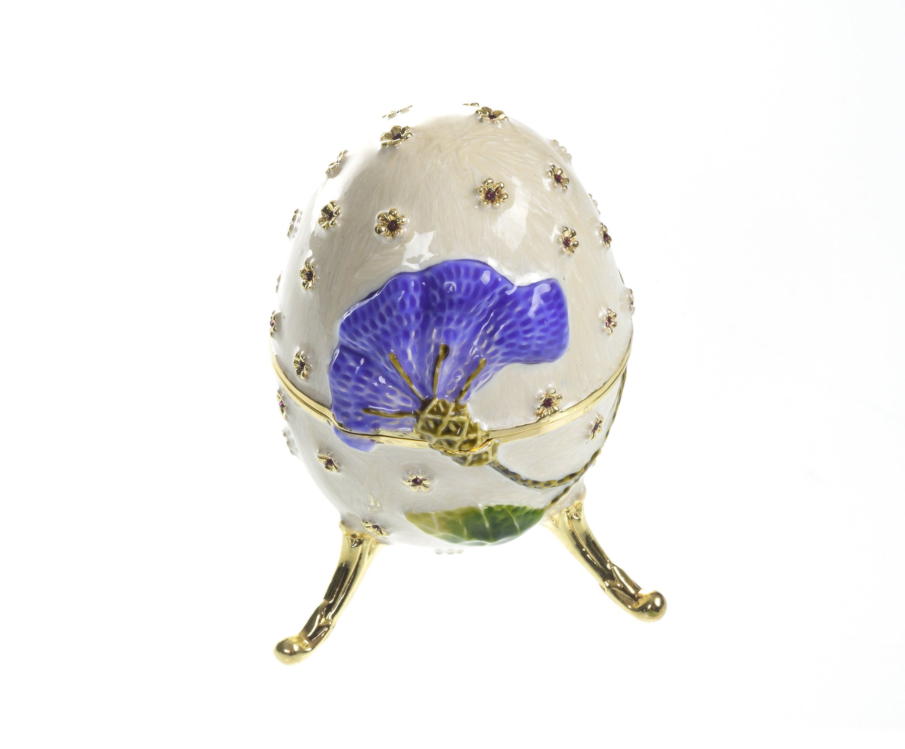 Keren Kopal White with Blue flower Music box Fur Elise by Beethoven Faberge Egg