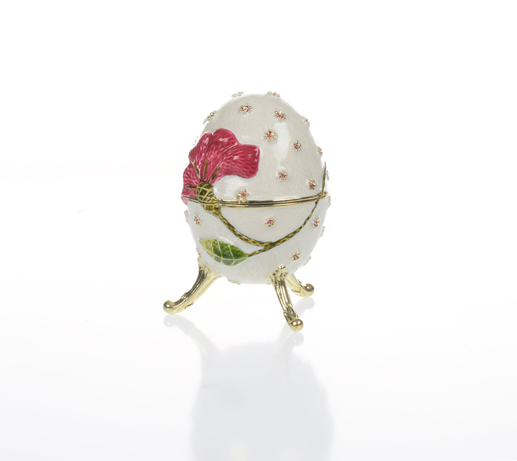 Keren Kopal White with red flower Music box Fur Elise by Beethoven Faberge Egg