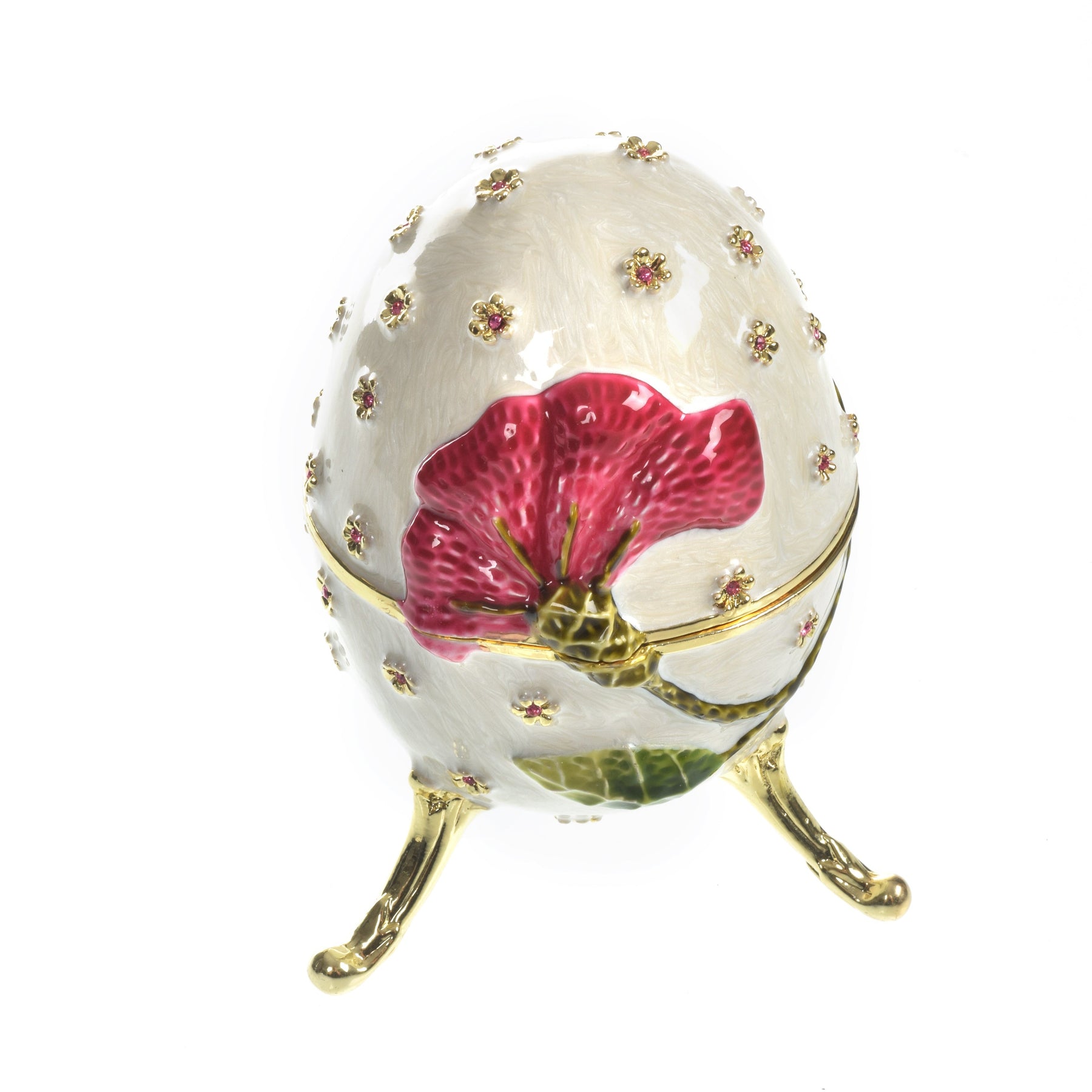 Keren Kopal White with red flower Music box Fur Elise by Beethoven Faberge Egg