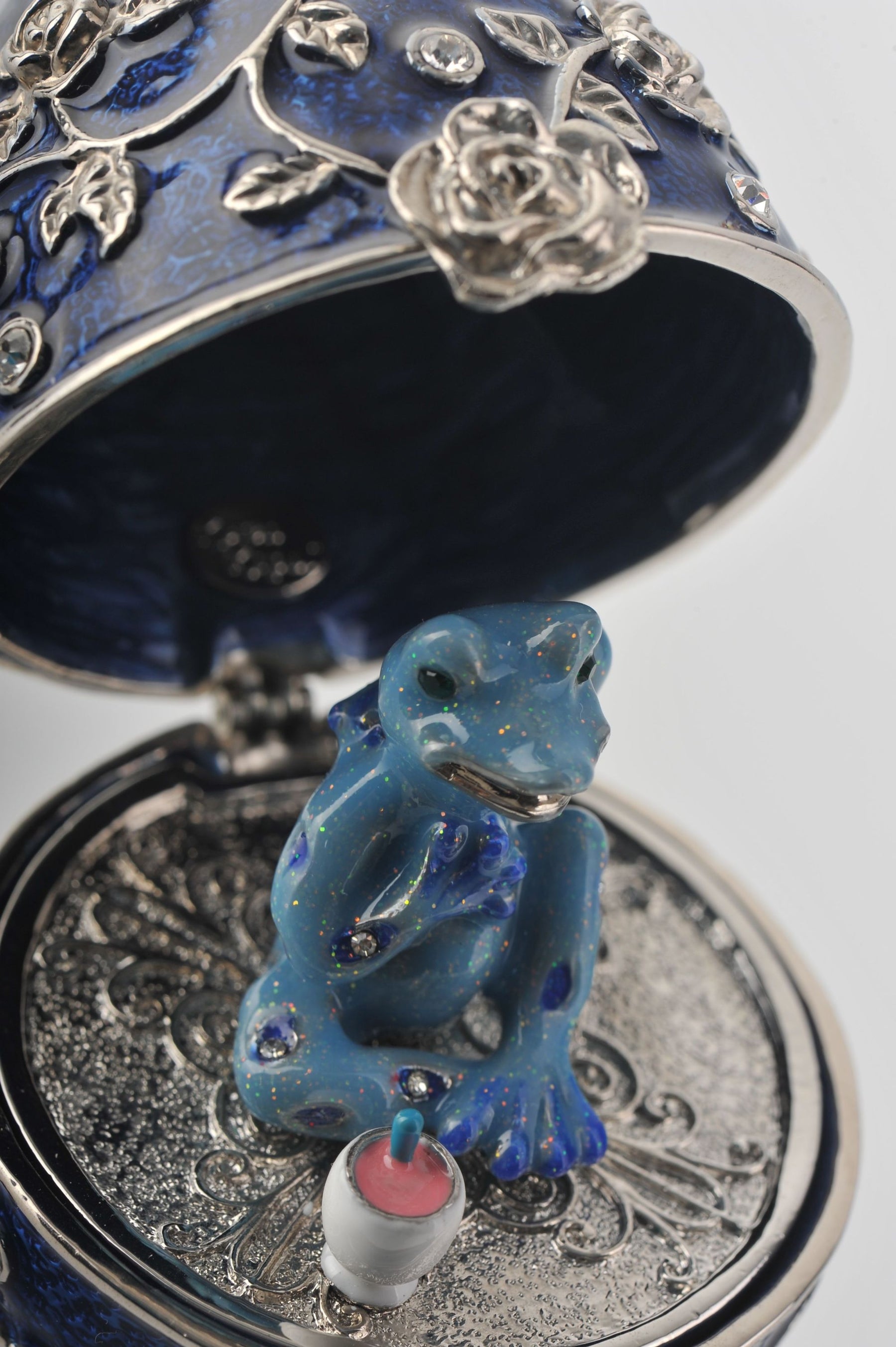 Keren Kopal Blue Faberge Egg with Frog Inside