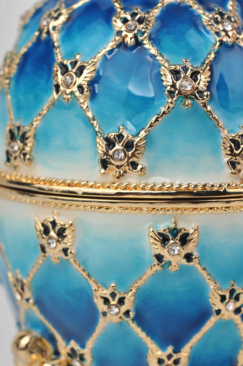 Keren Kopal Blue Faberge Egg with Gold Clock