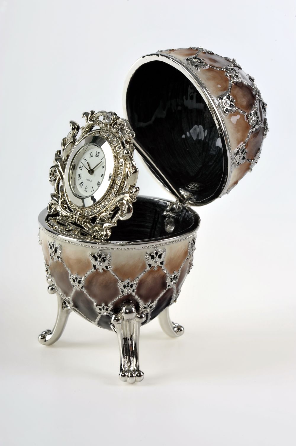 Keren Kopal Brown Faberge Egg with Quartz Clock