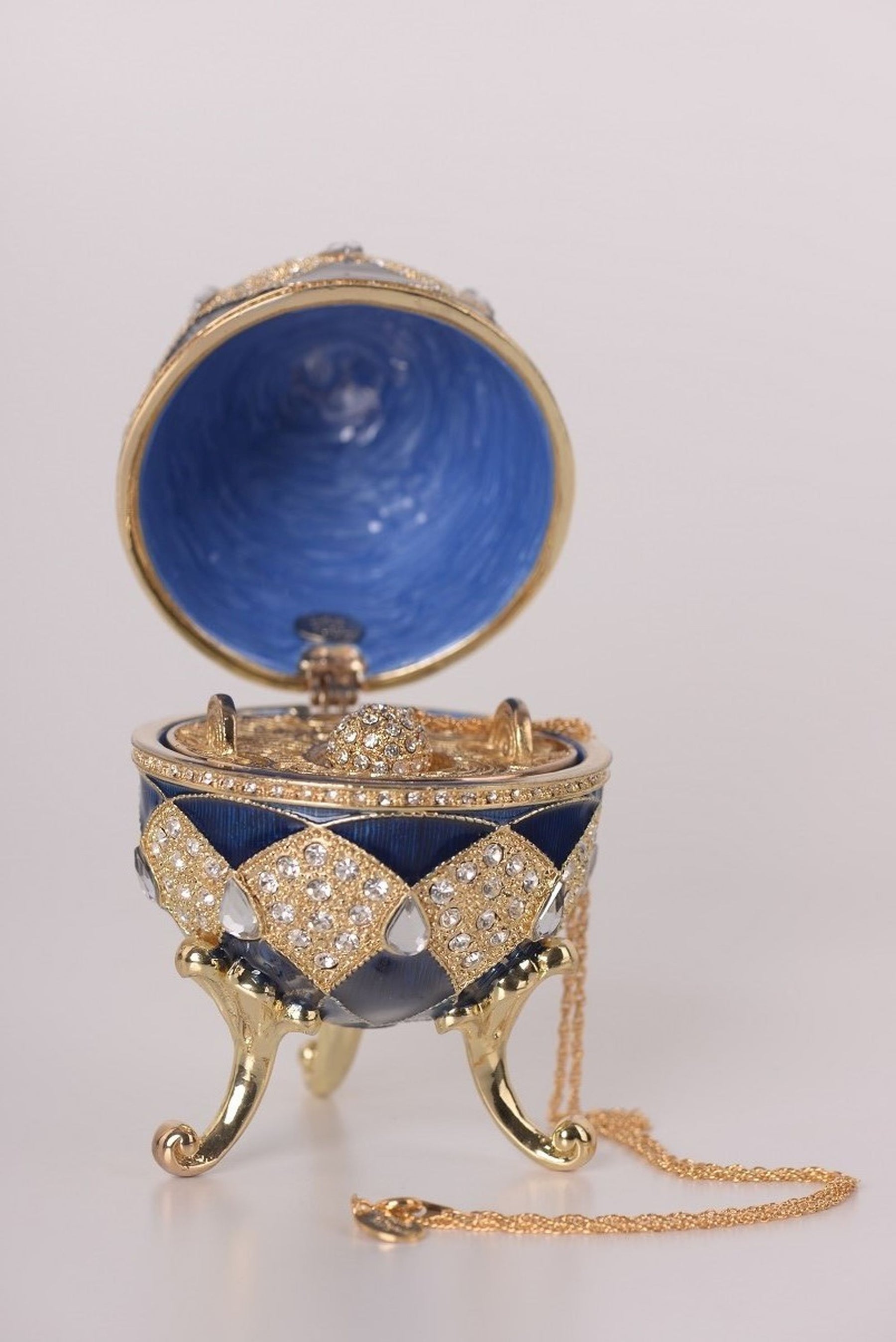 Keren Kopal Blue Faberge Egg with Egg Pendant Inside