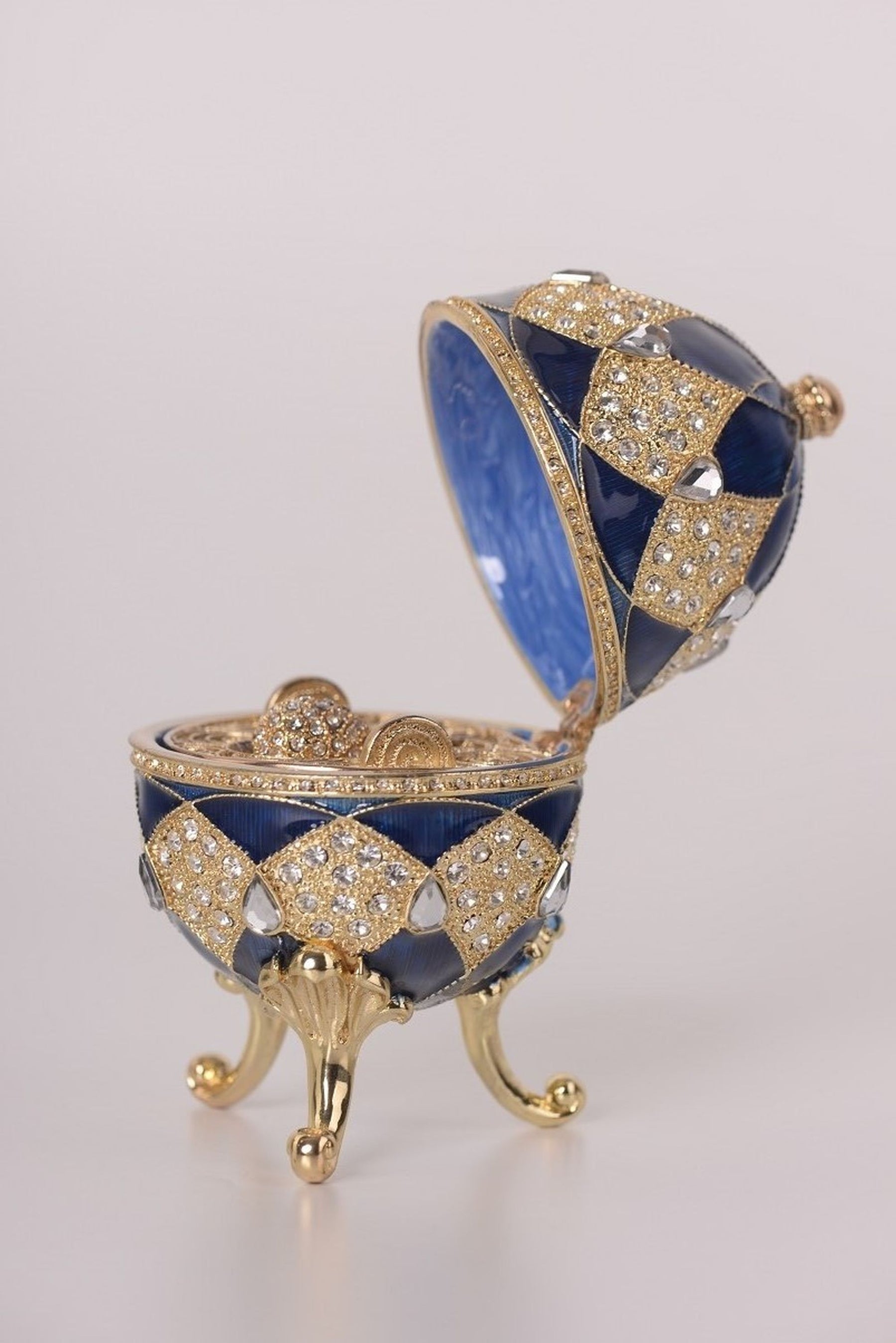 Keren Kopal Blue Faberge Egg with Egg Pendant Inside