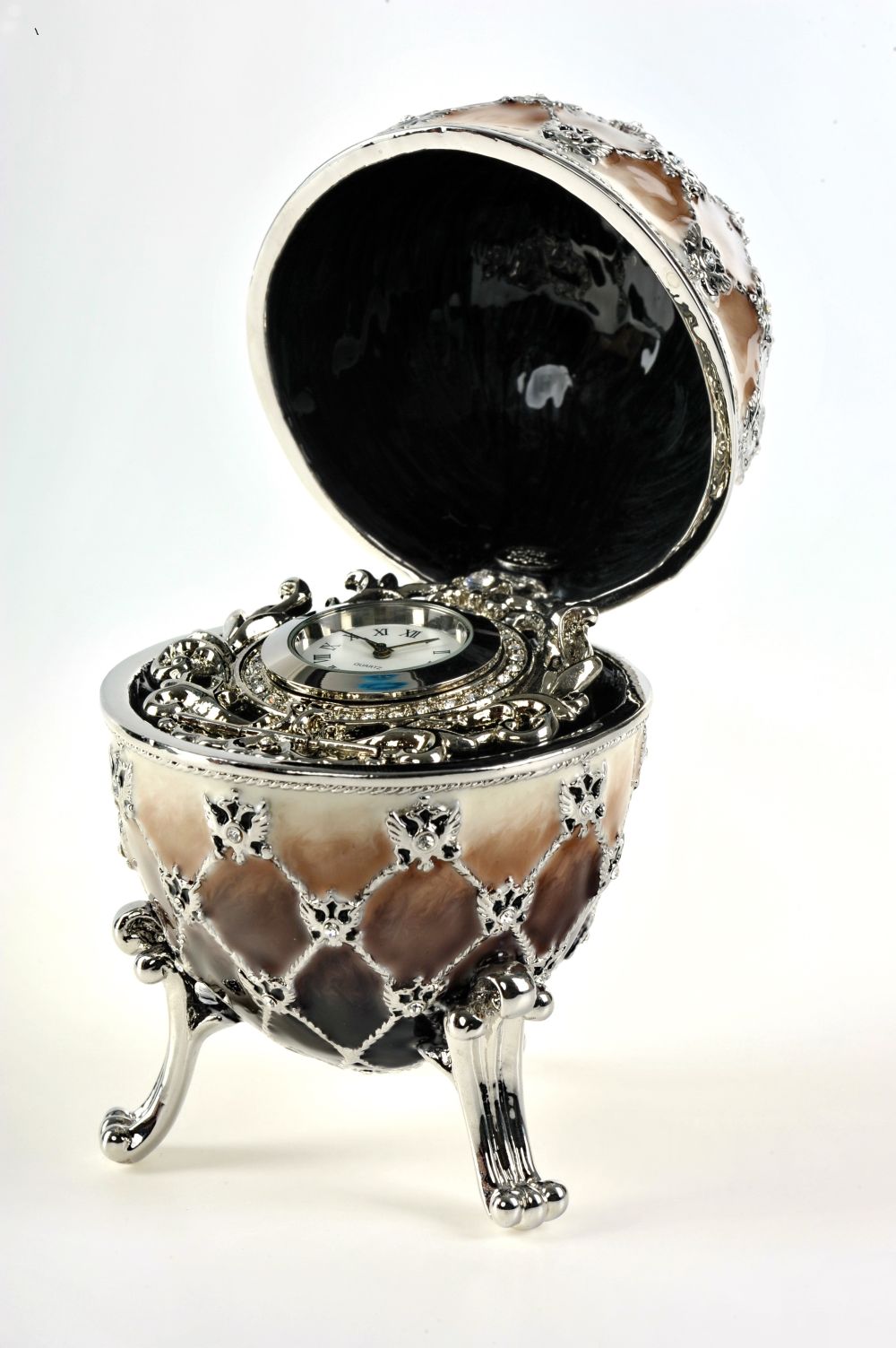 Keren Kopal Brown Faberge Egg with Quartz Clock