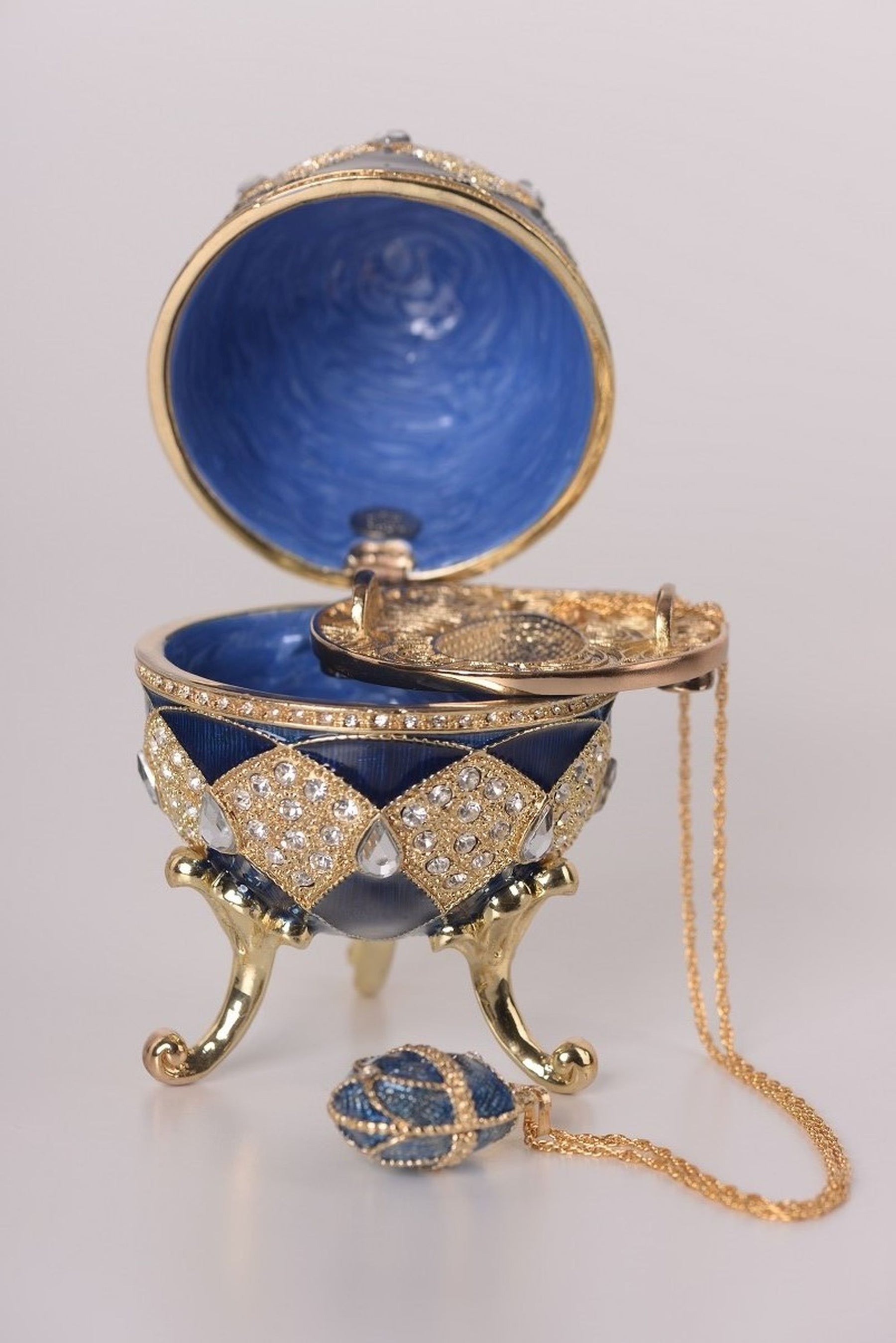 Keren Kopal Blue Faberge Egg with Egg Pendant Inside