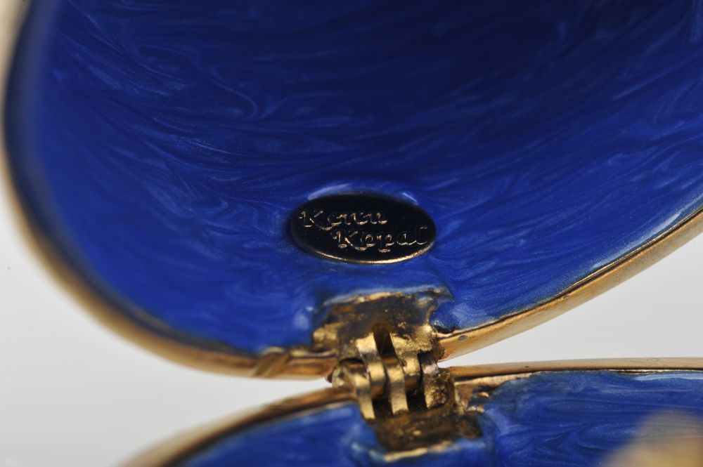 Keren Kopal Blue Faberge Egg with Gold Clock