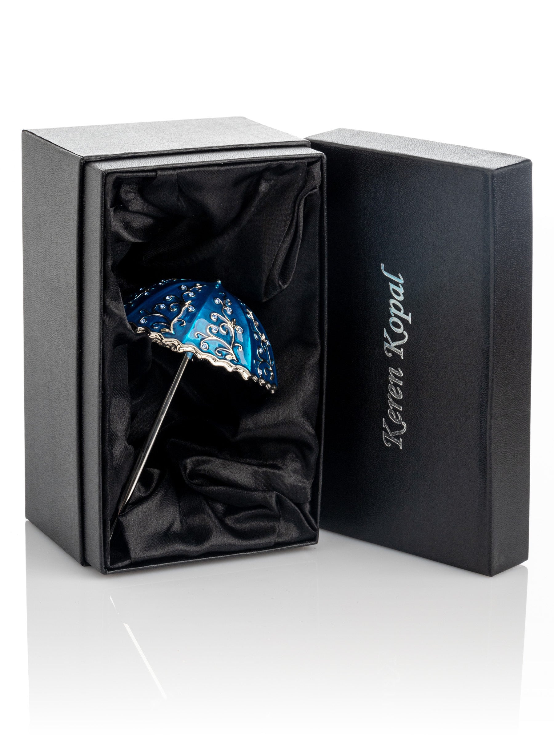 Keren Kopal Blue Umbrella Trinket Box Handmade with Swarovski Crystals