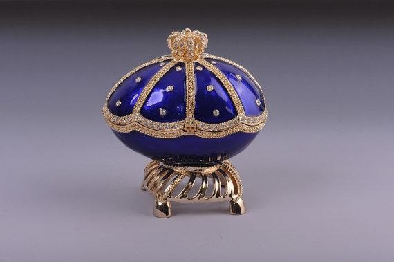 Keren Kopal Blue & Gold Faberge Egg with Sailing Ship Inside