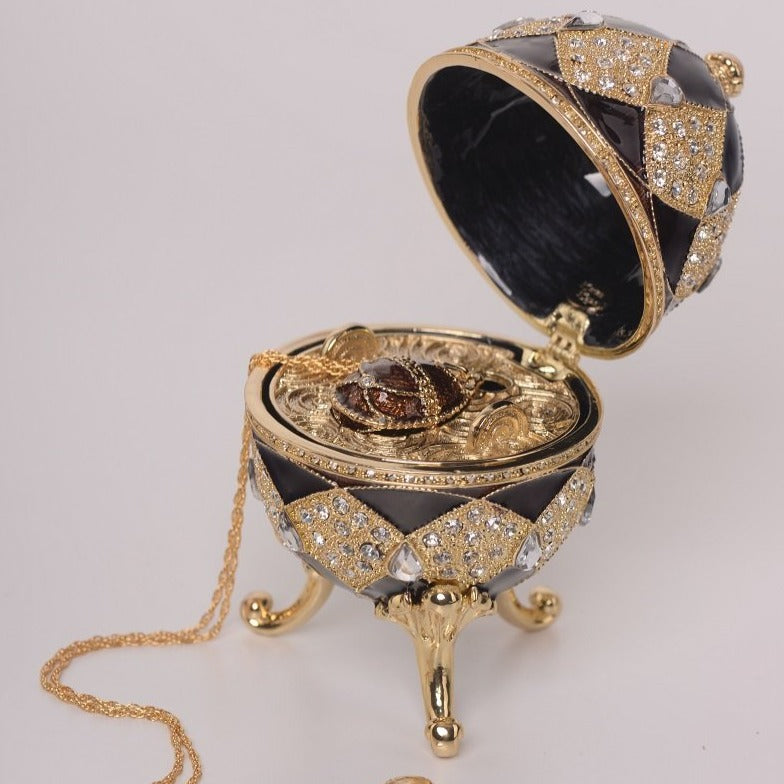 Keren Kopal Brown Faberge Egg with Egg Pendant Inside