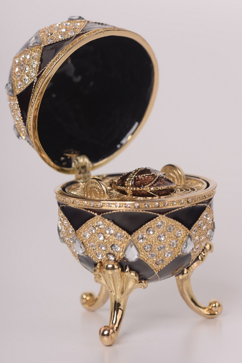 Keren Kopal Brown Faberge Egg with Egg Pendant Inside