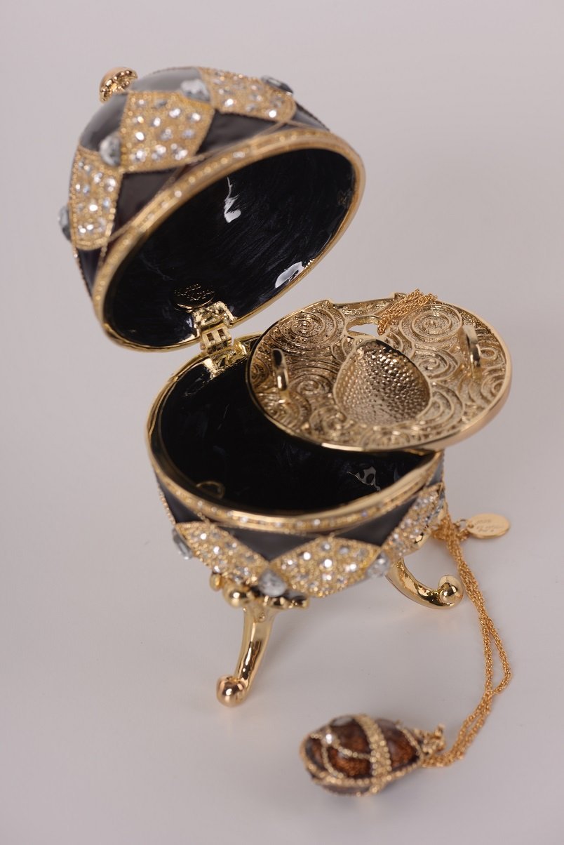 Keren Kopal Brown Faberge Egg with Egg Pendant Inside