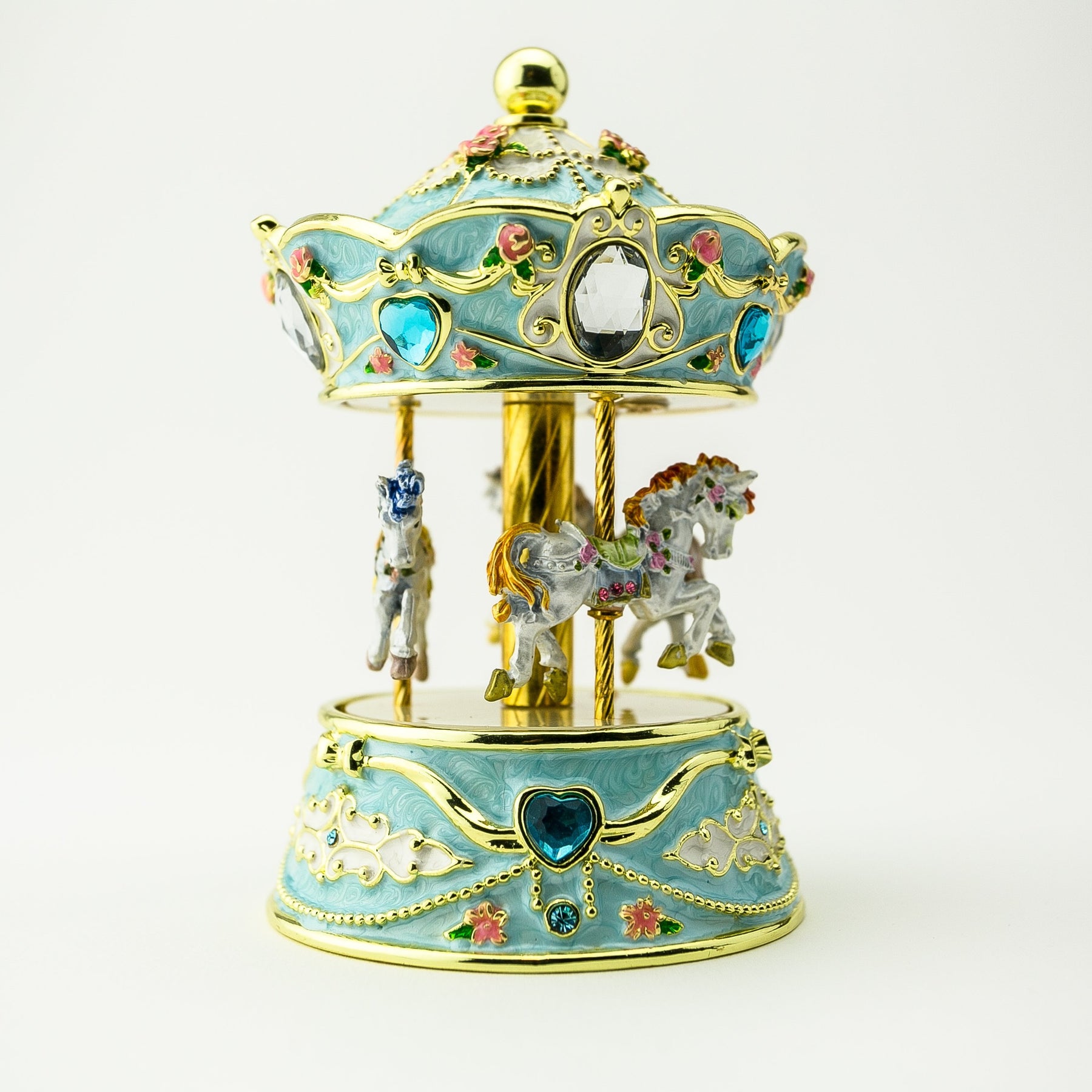 Keren Kopal Blue Wind up Horse Carousel Faberge Egg