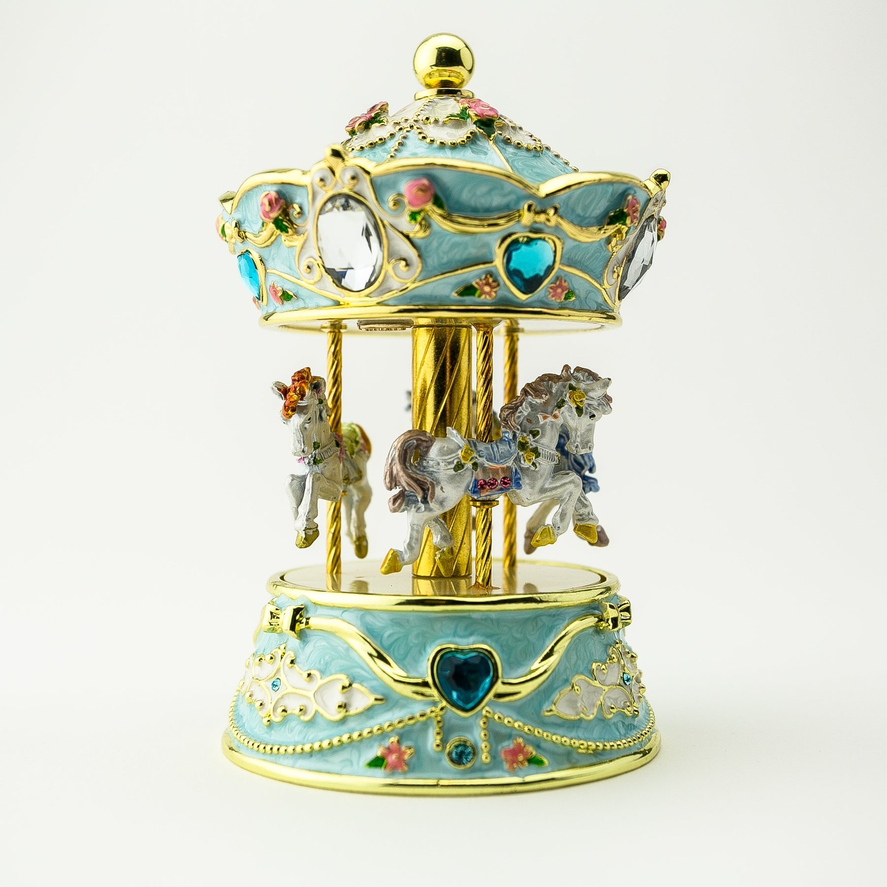 Keren Kopal Blue Wind up Horse Carousel Faberge Egg