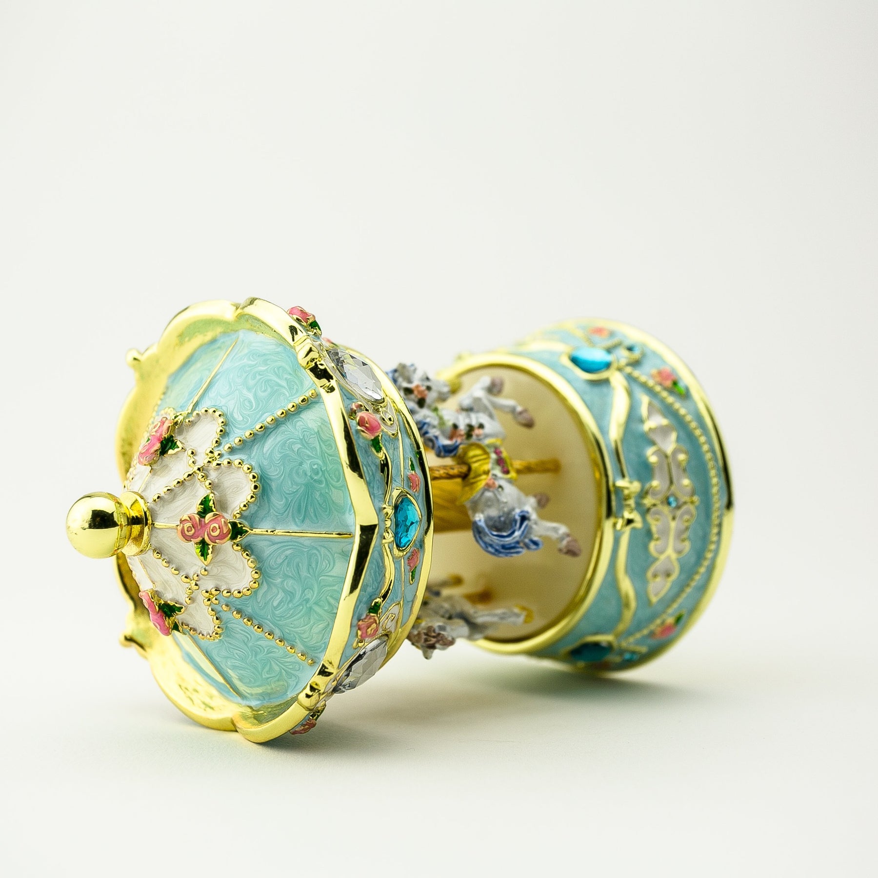 Keren Kopal Blue Wind up Horse Carousel Faberge Egg