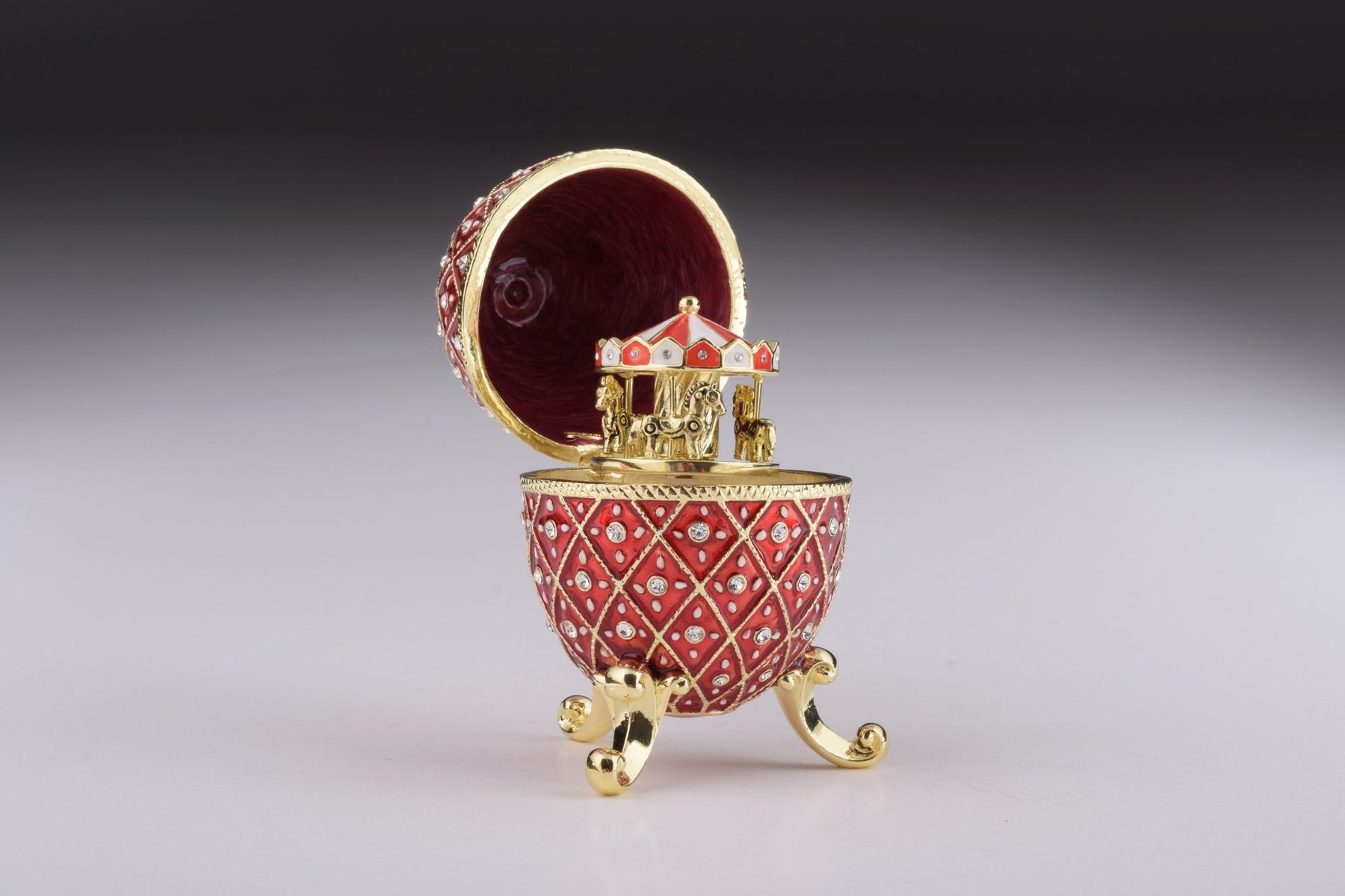 Keren Kopal Red Faberge Egg with Horse Carousel Surprise Inside