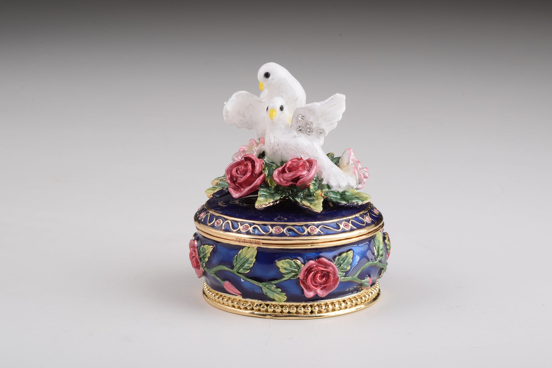 Keren Kopal Blue Box with Roses Decorated with Two White Doves