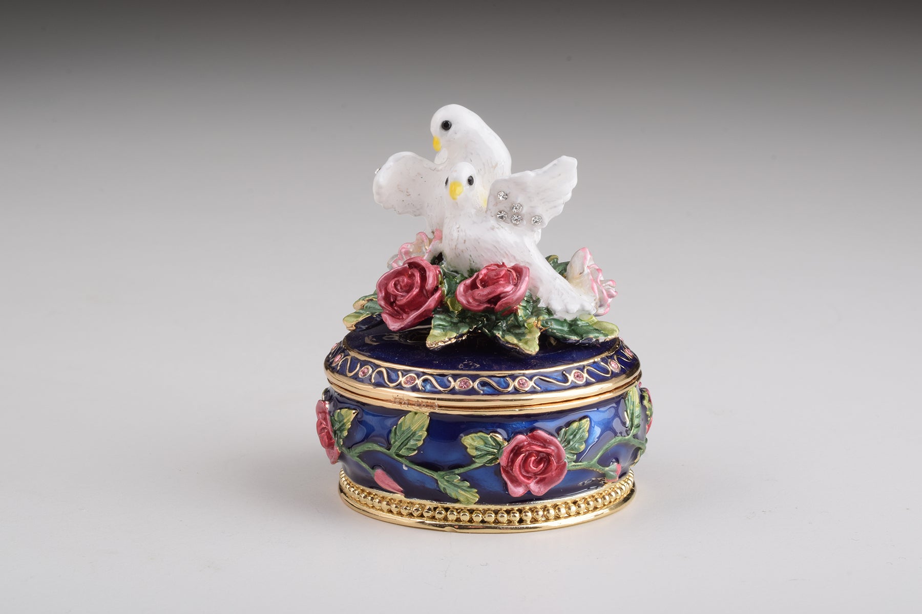 Keren Kopal Blue Box with Roses Decorated with Two White Doves