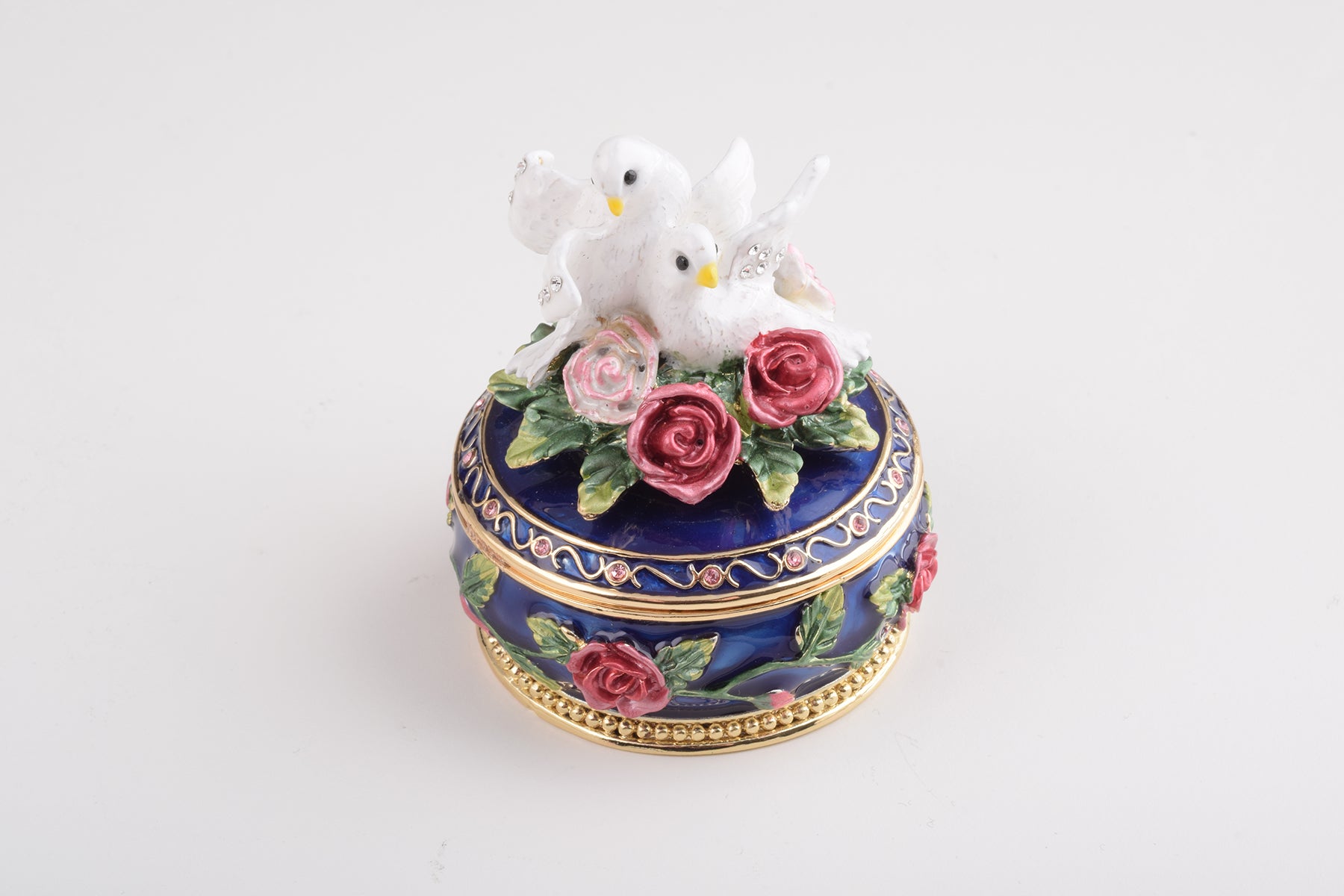 Keren Kopal Blue Box with Roses Decorated with Two White Doves