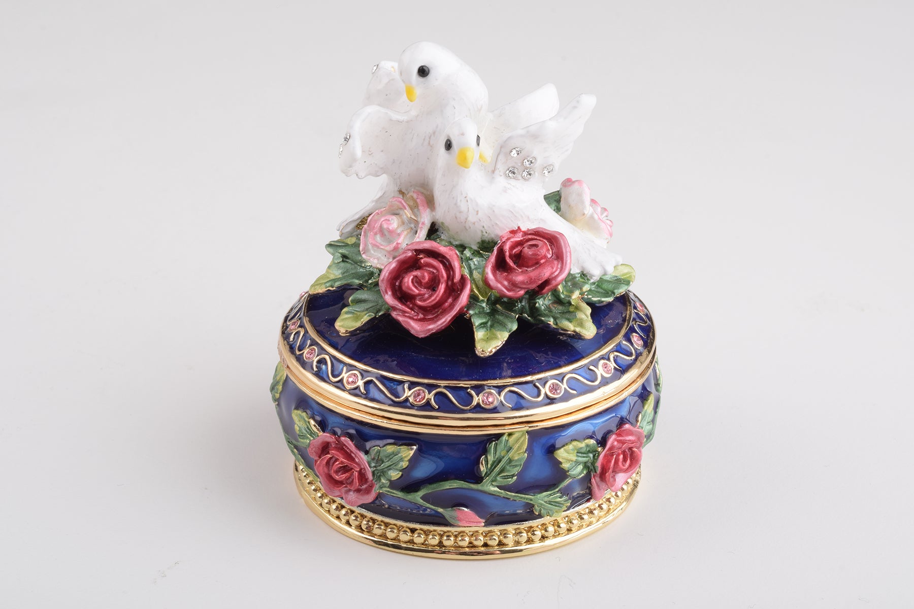 Keren Kopal Blue Box with Roses Decorated with Two White Doves