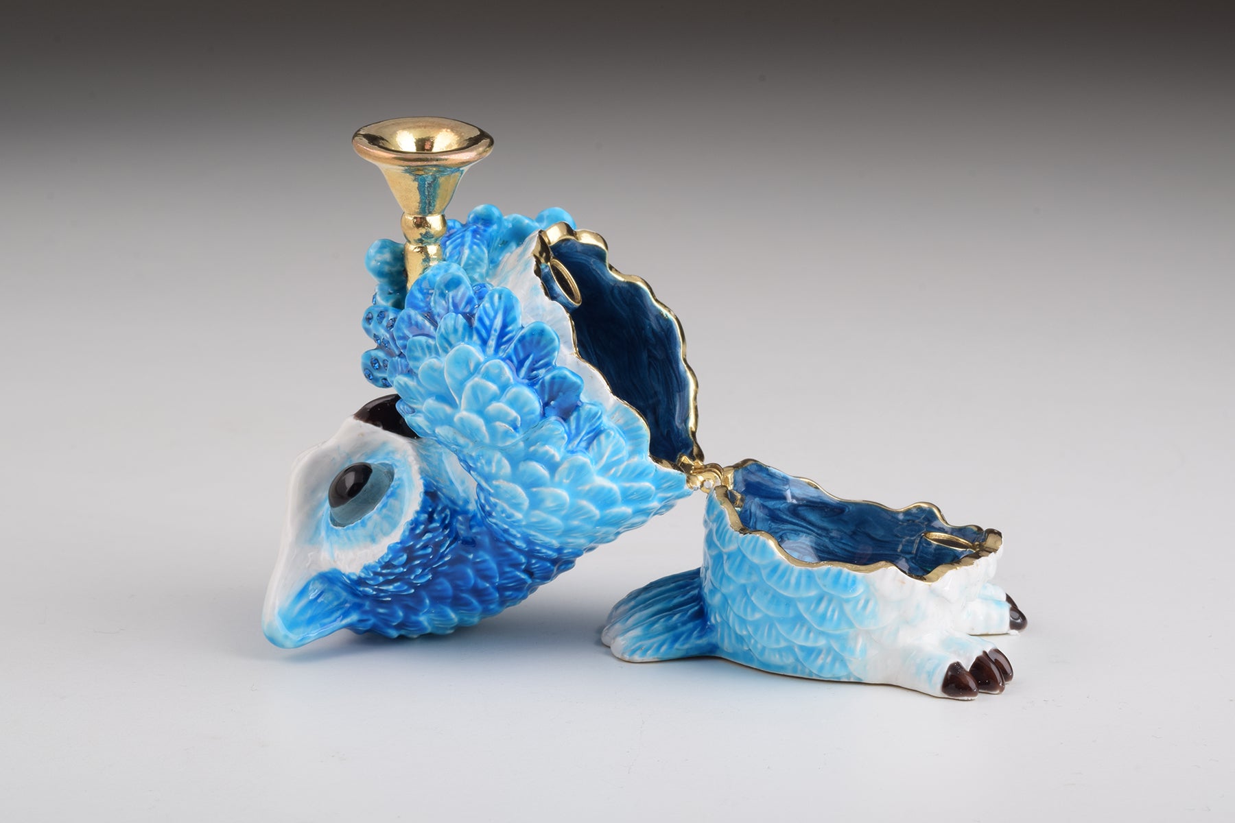 Keren Kopal Blue Owl Playing Trumpet Trinket Box
