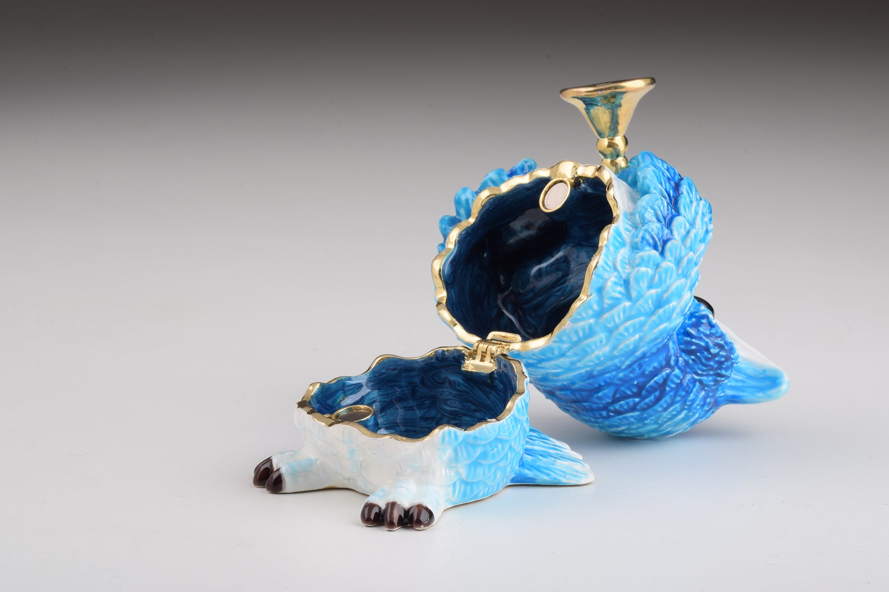 Keren Kopal Blue Owl Playing Trumpet Trinket Box