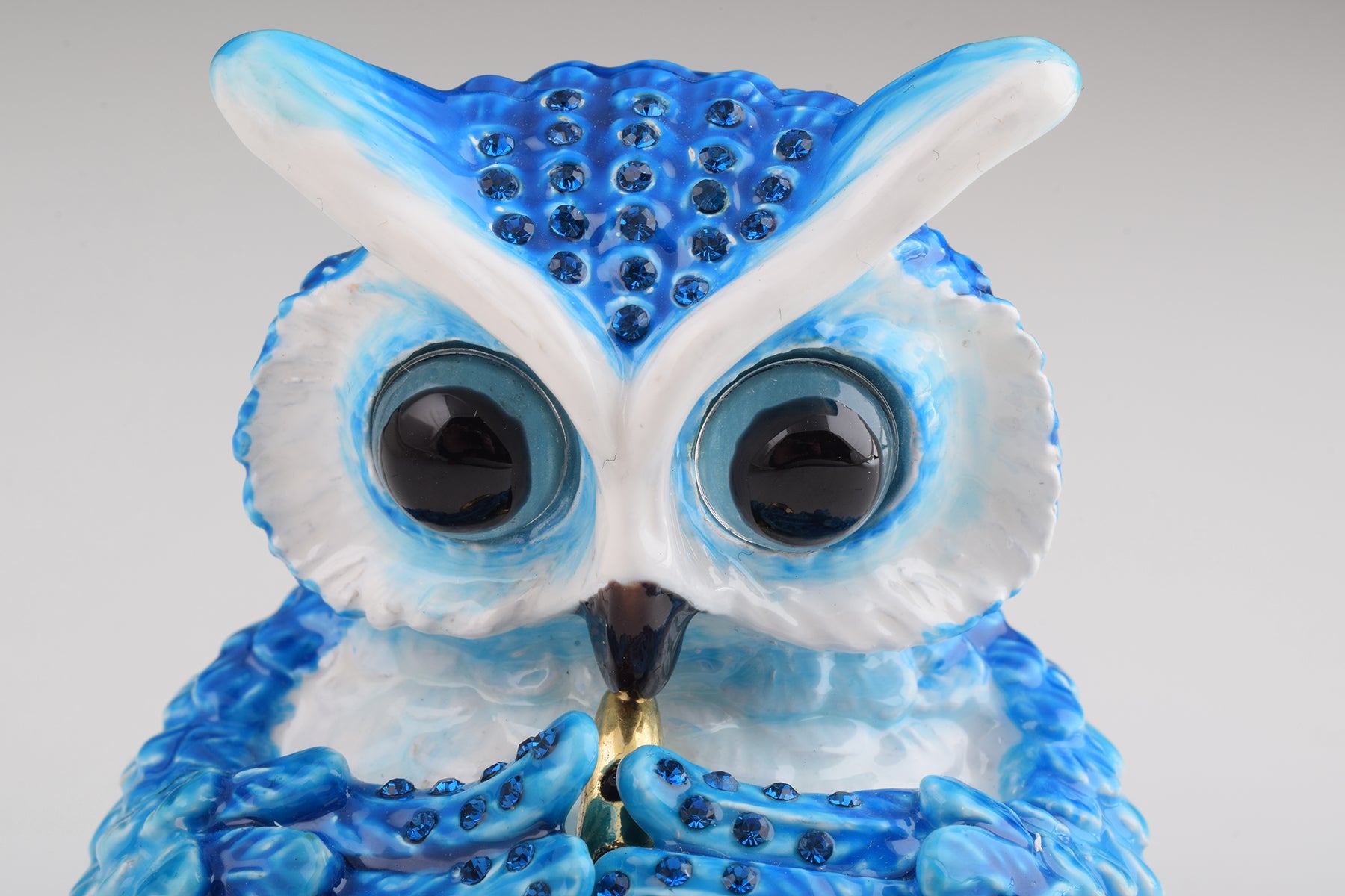 Keren Kopal Blue Owl Playing Trumpet Trinket Box