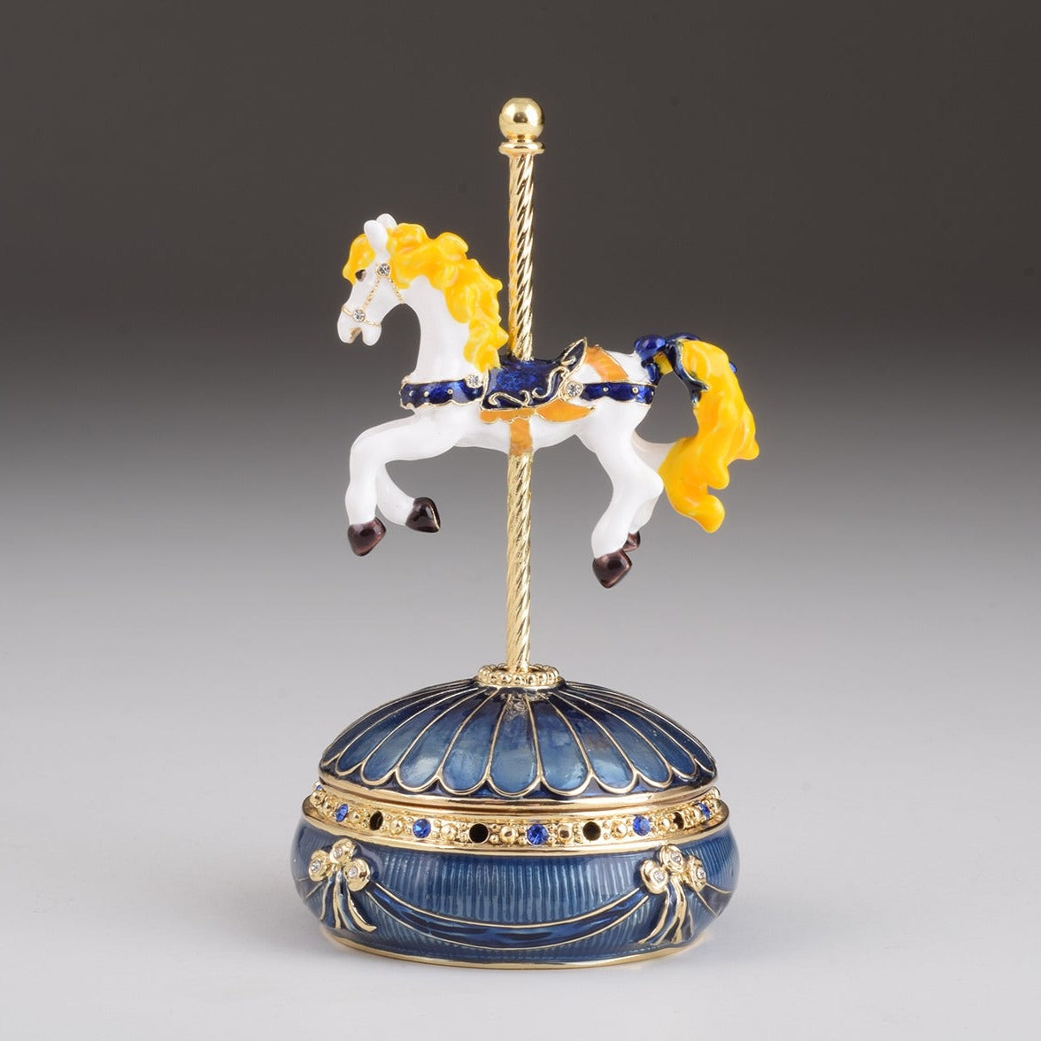 Keren Kopal Blue Wind up Carousel with Royal White Horse