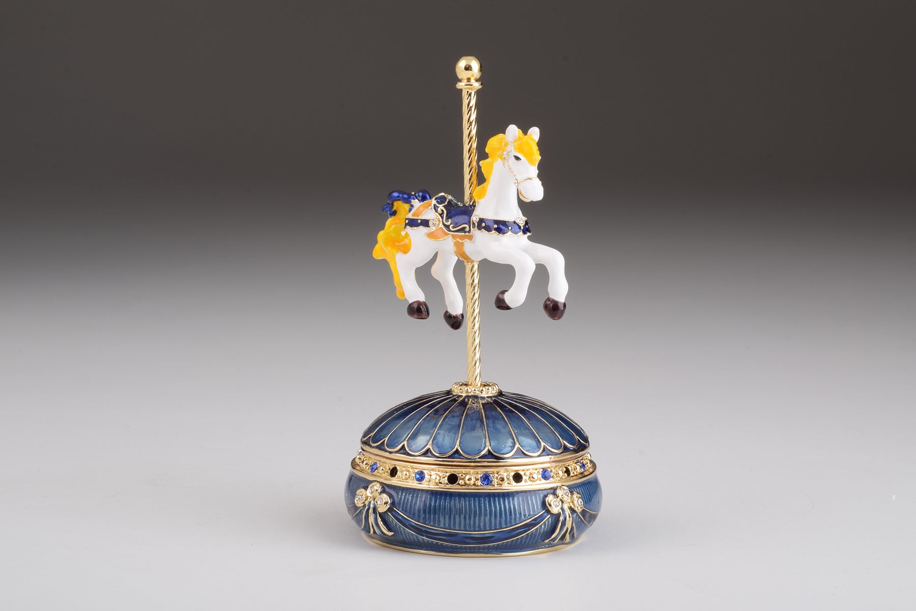 Keren Kopal Blue Wind up Carousel with Royal White Horse