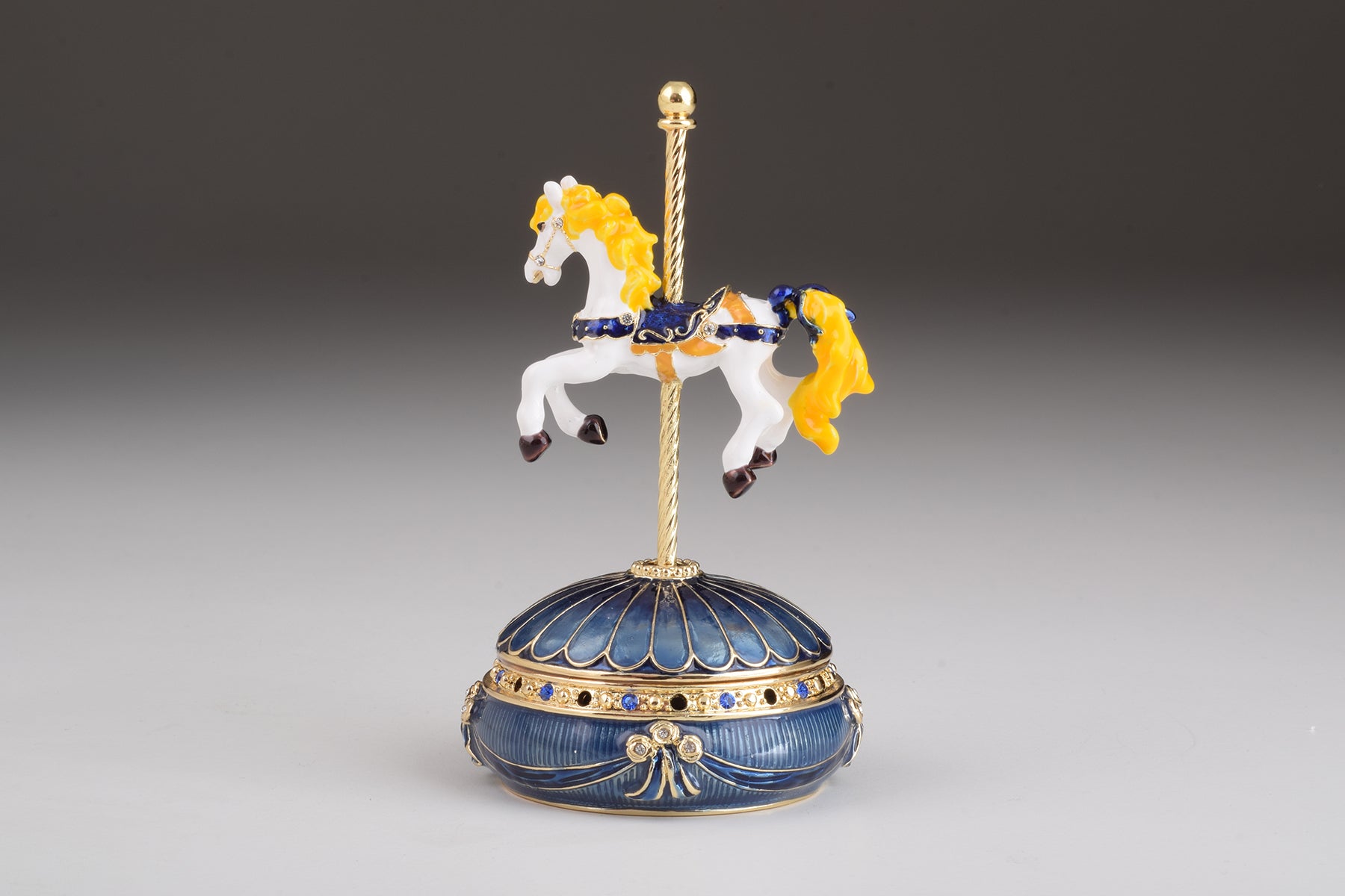 Keren Kopal Blue Wind up Carousel with Royal White Horse