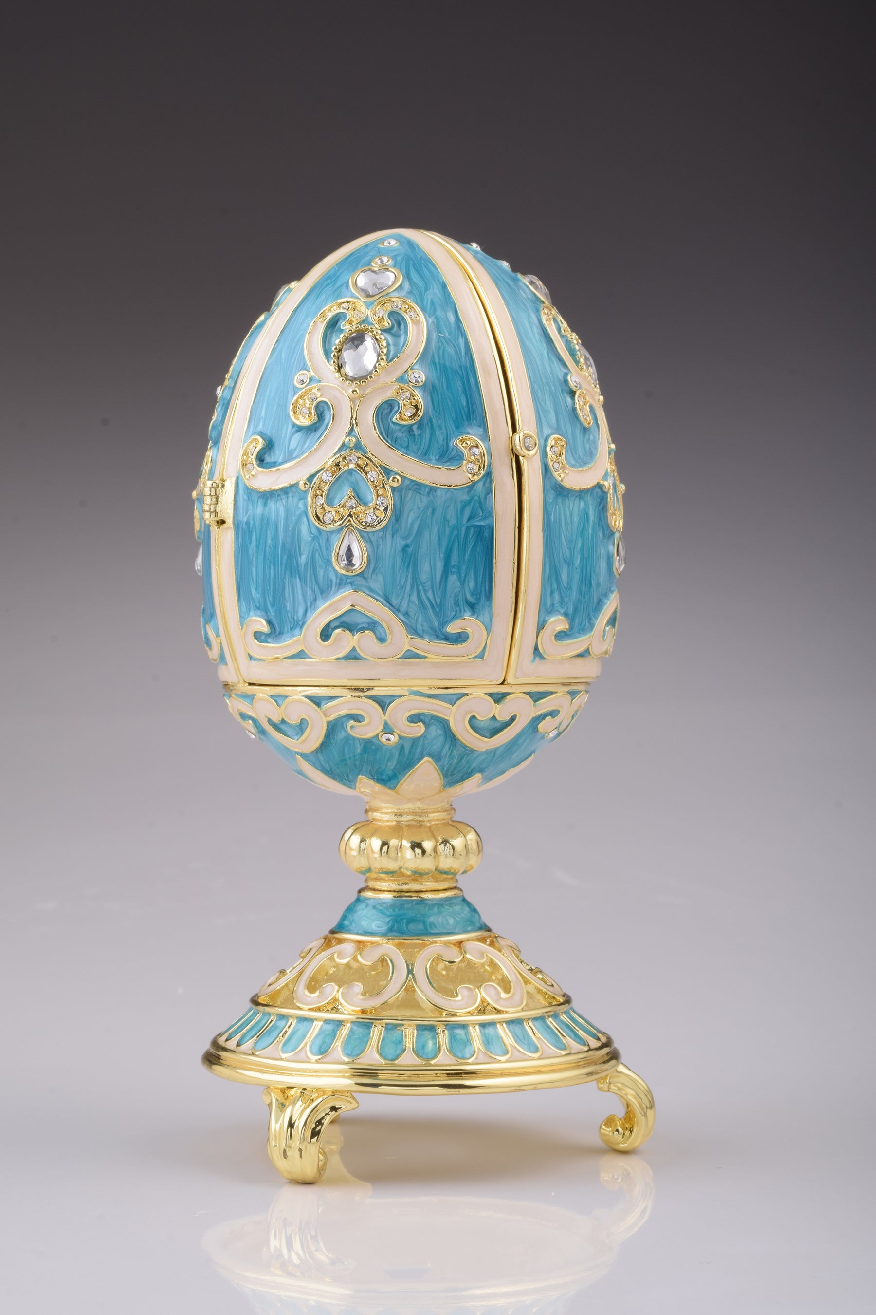Keren Kopal Teal Faberge Egg with Clock Inside