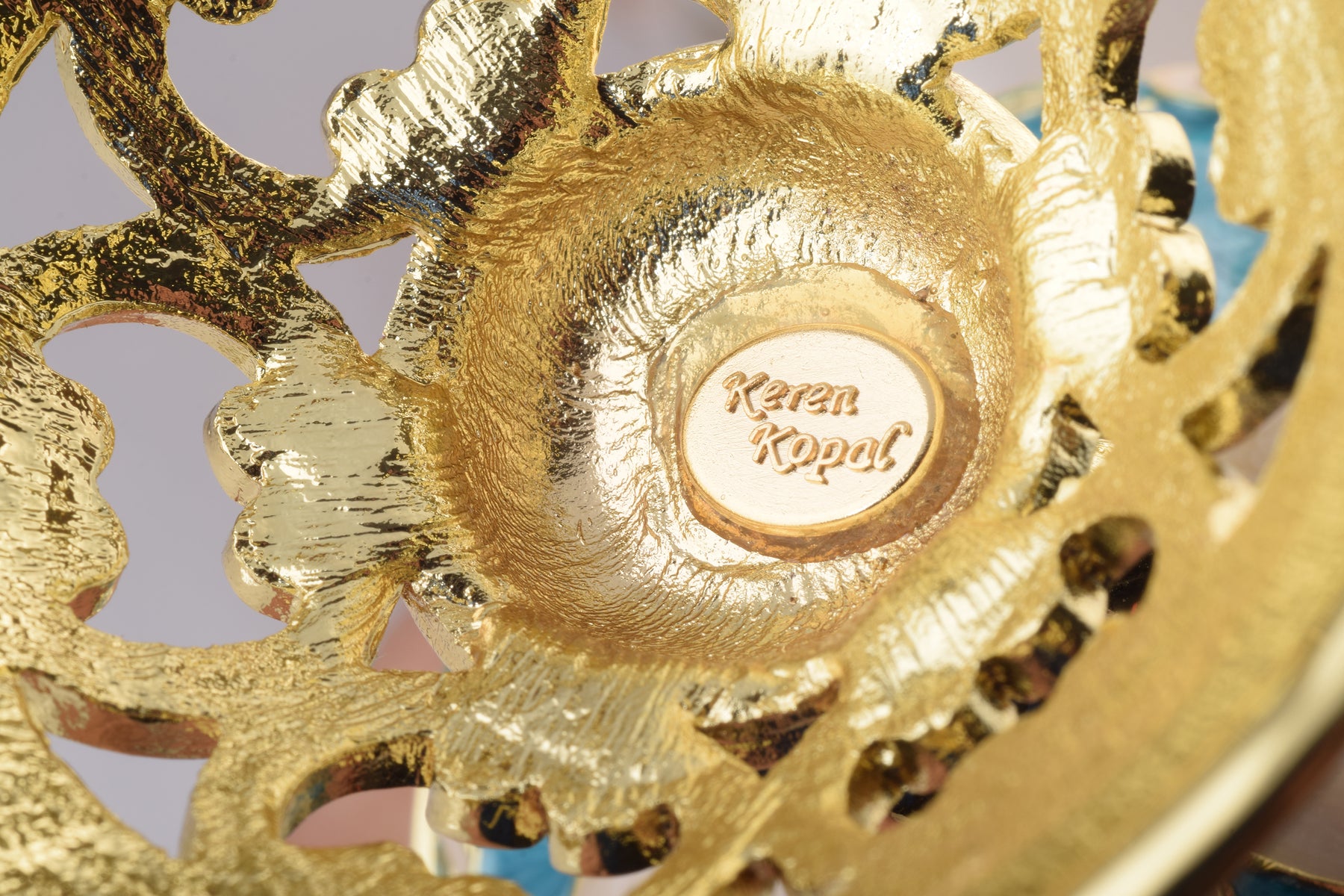 Keren Kopal Teal Faberge Egg with Clock Inside