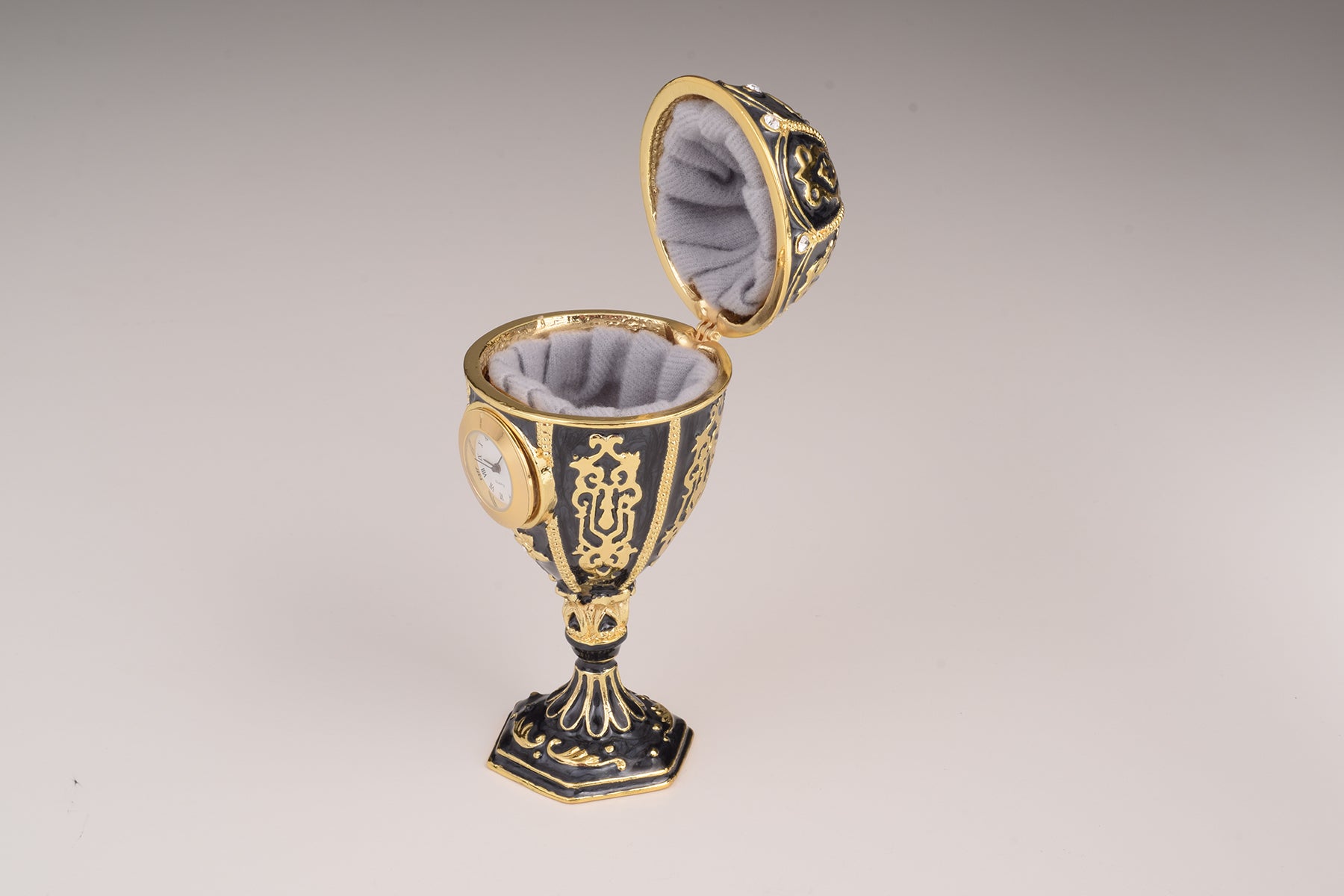 Keren Kopal Black Faberge Egg with Clock